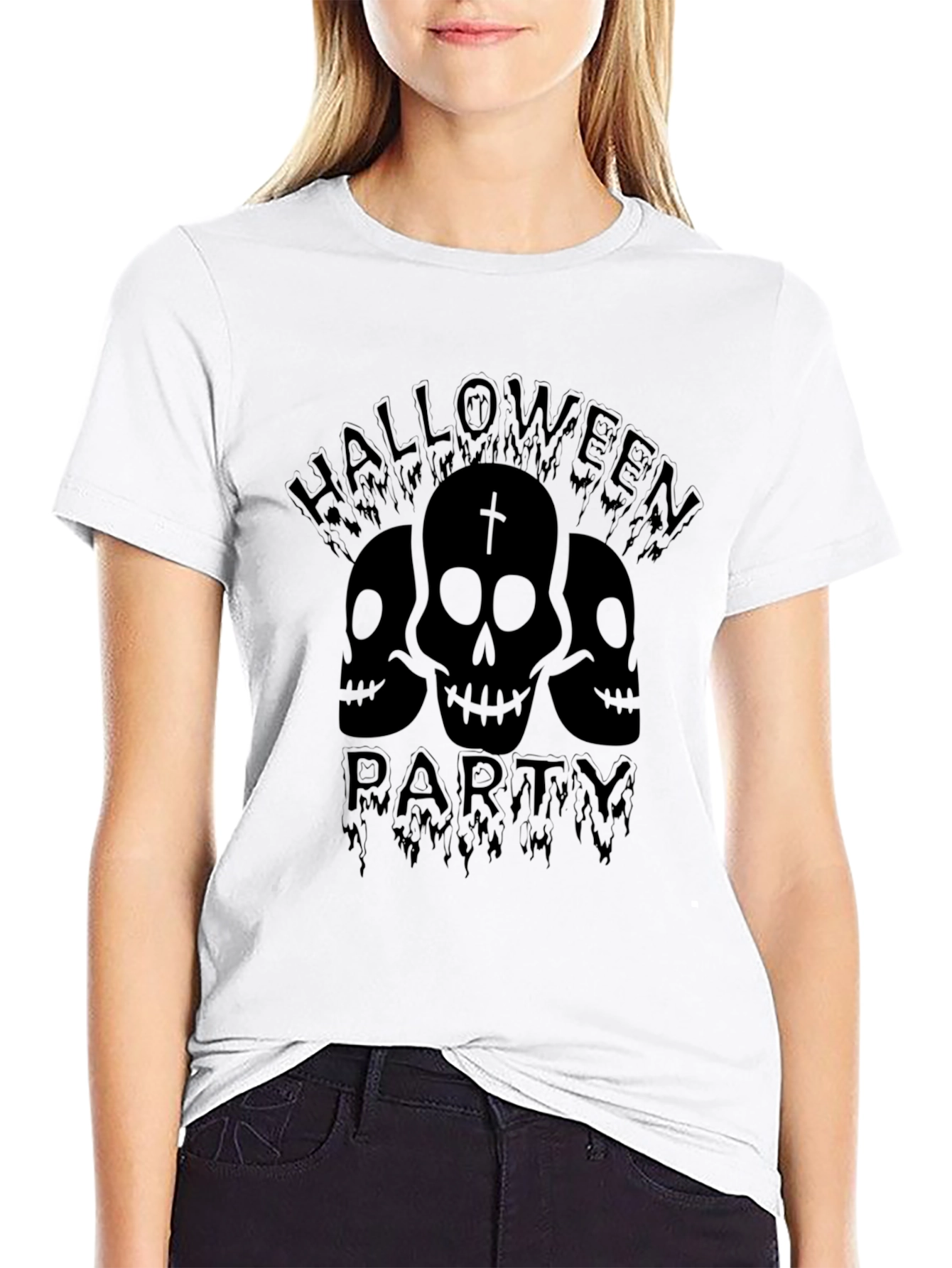 Halloween Party Skull Graphic Tee - Black