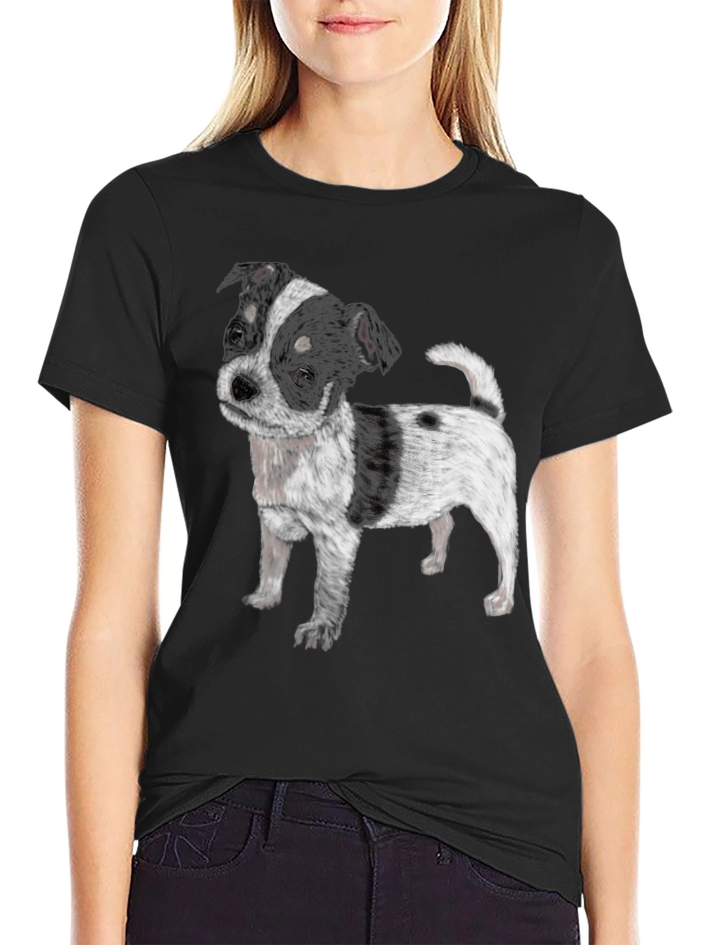 Black T-Shirt with Cute Dog Print