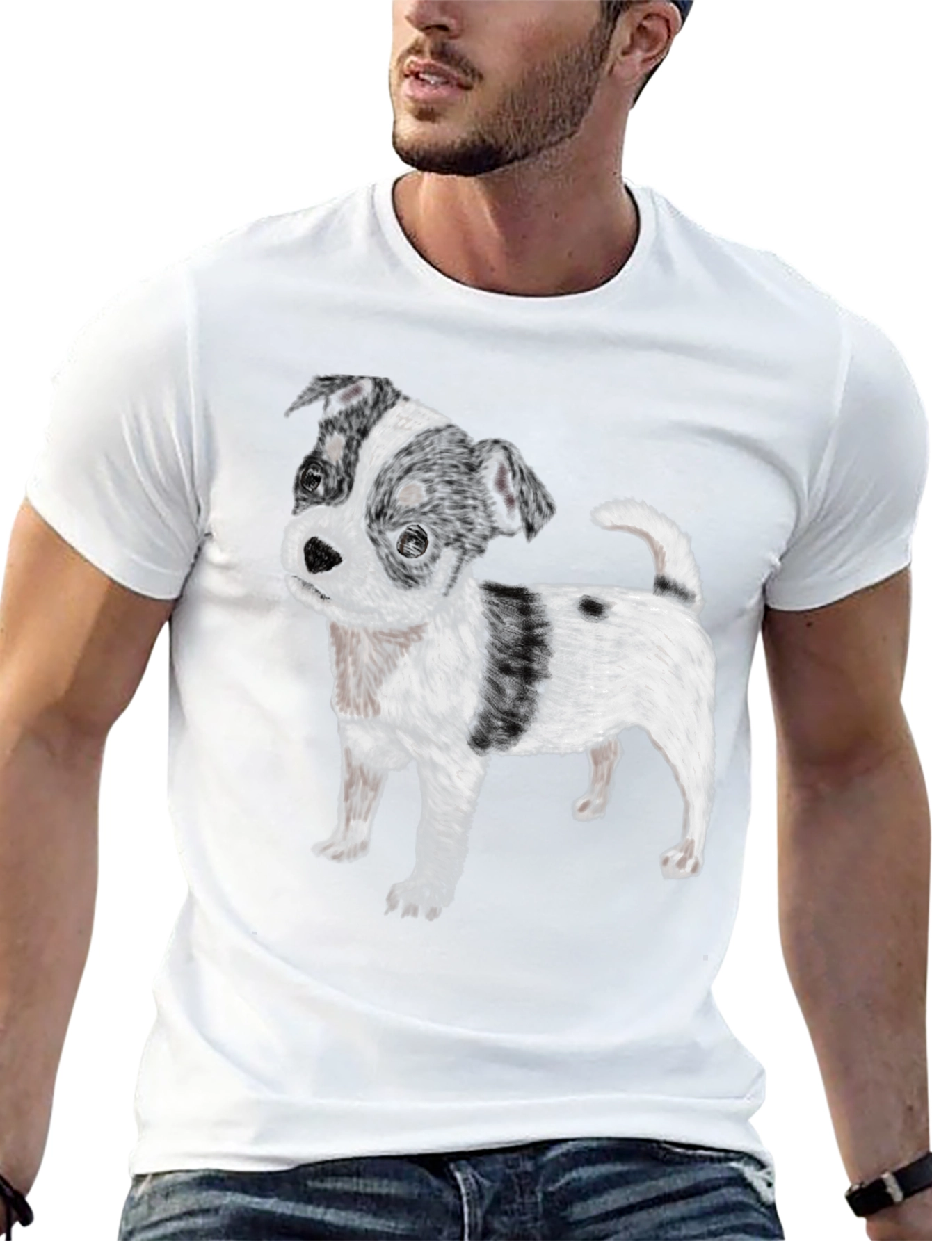 Black T-Shirt with Cute Dog Print
