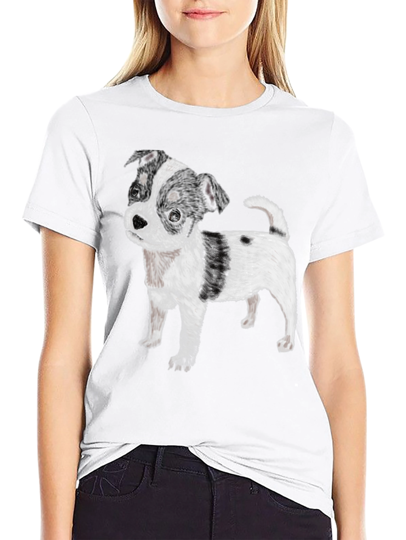 Black T-Shirt with Cute Dog Print