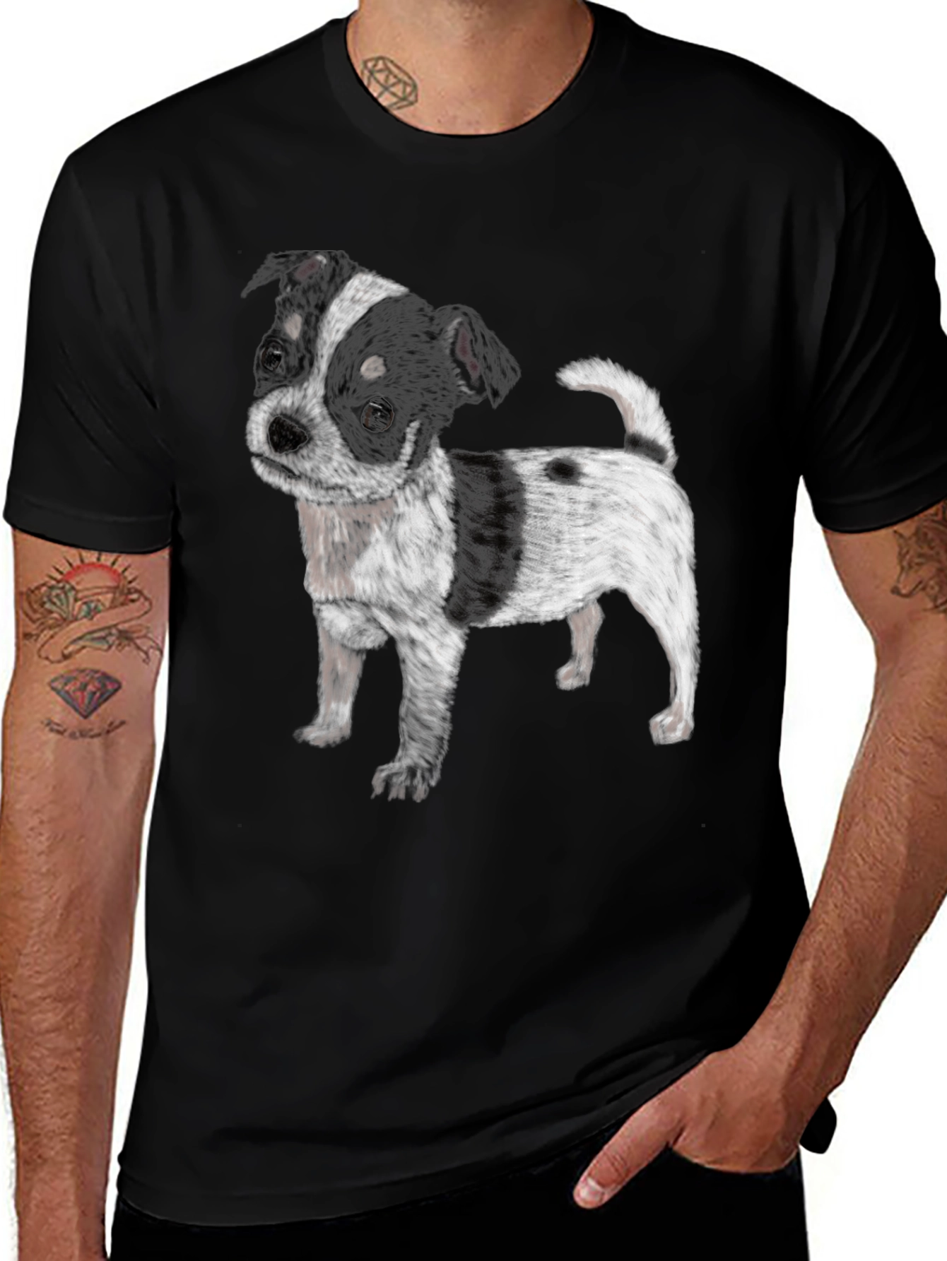 Black T-Shirt with Cute Dog Print