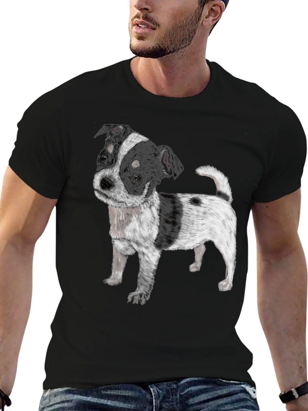 Black T-Shirt with Cute Dog Print