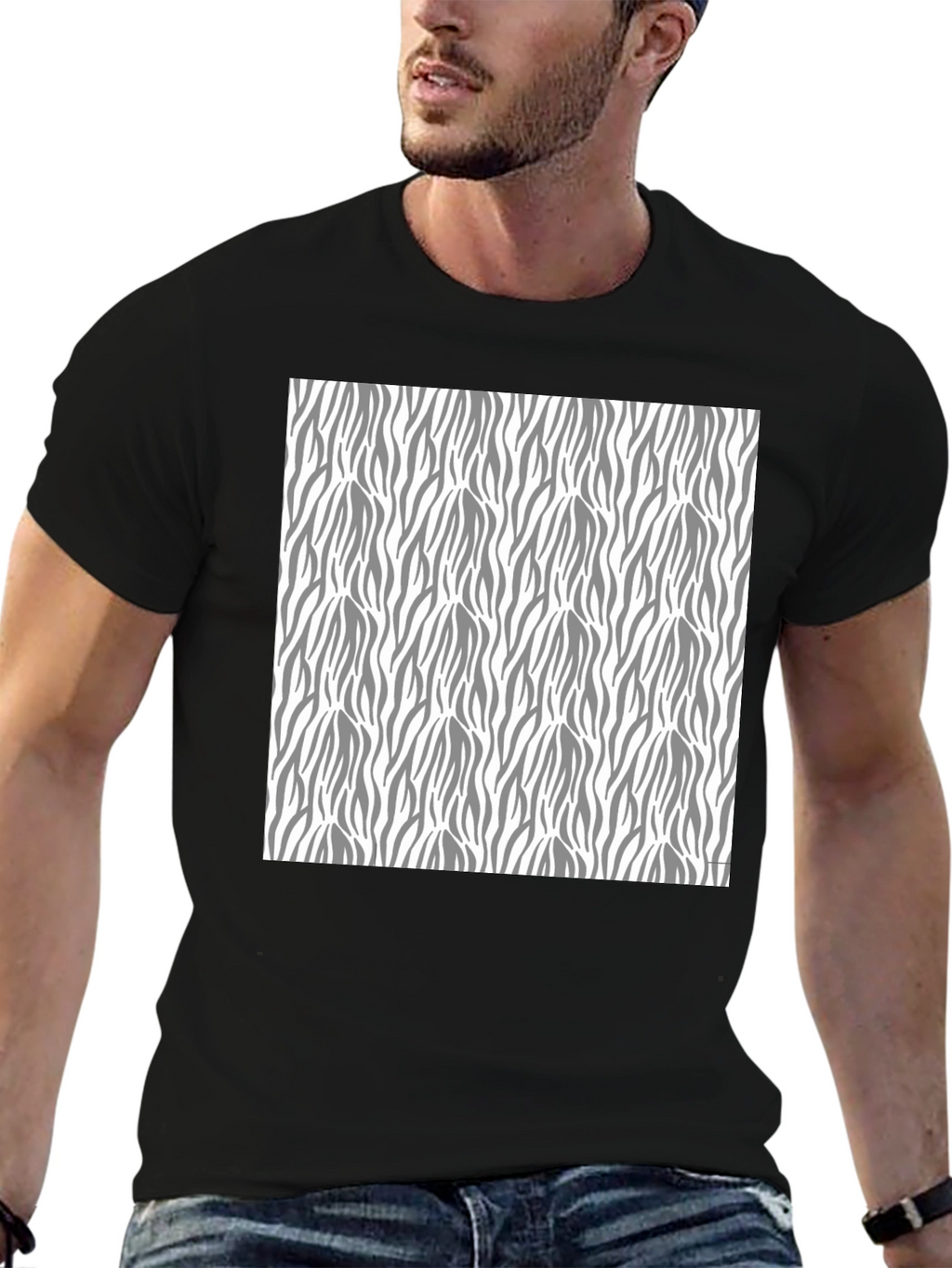 Stylish Black T-Shirt with Zebra Stripe Pattern