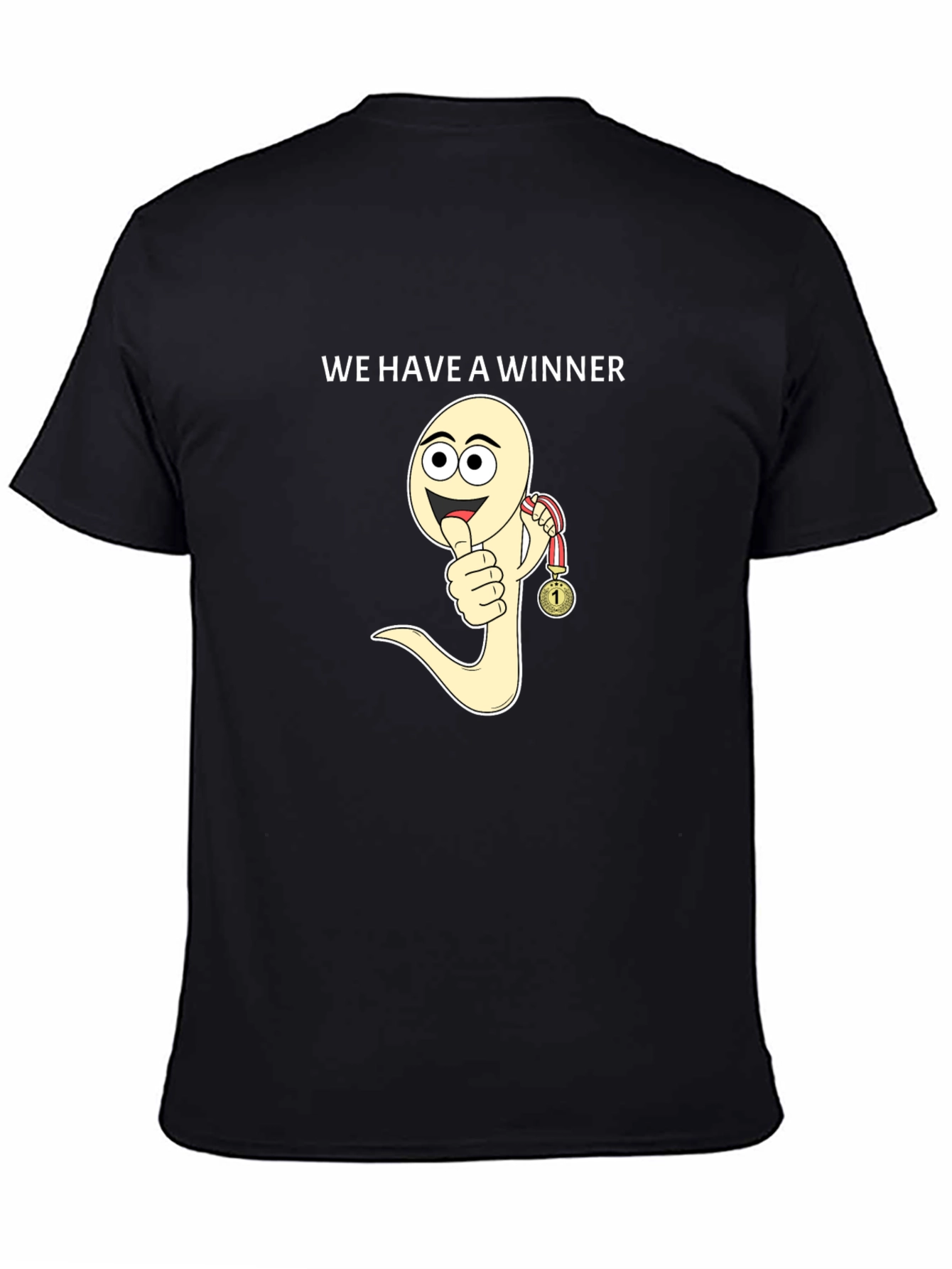 Winner Sperm Cartoon Black T-Shirt Funny Tee