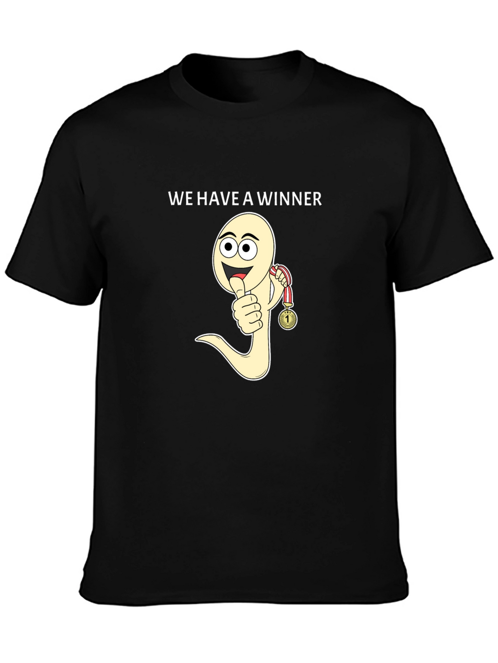 Winner Sperm Cartoon Black T-Shirt Funny Tee