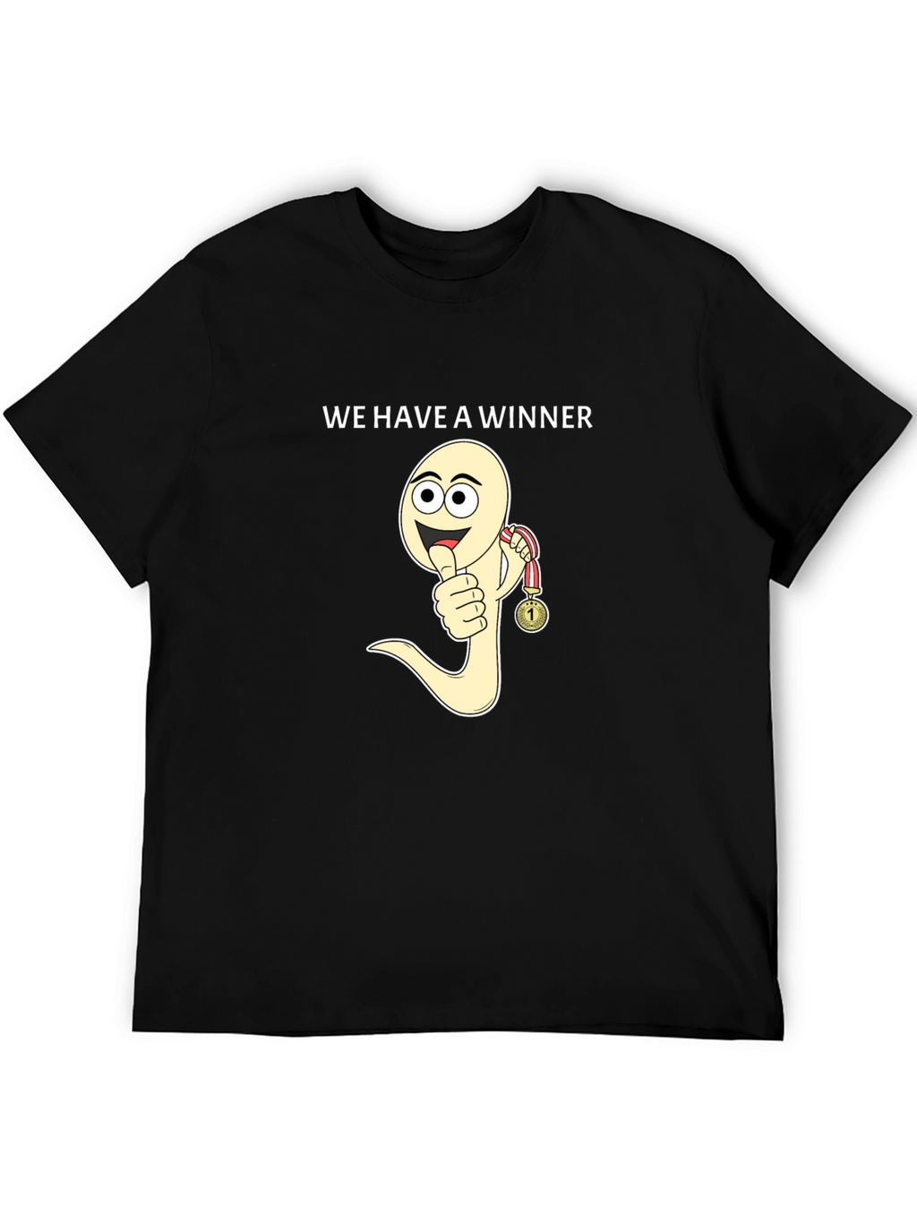 Winner Sperm Cartoon Black T-Shirt Funny Tee
