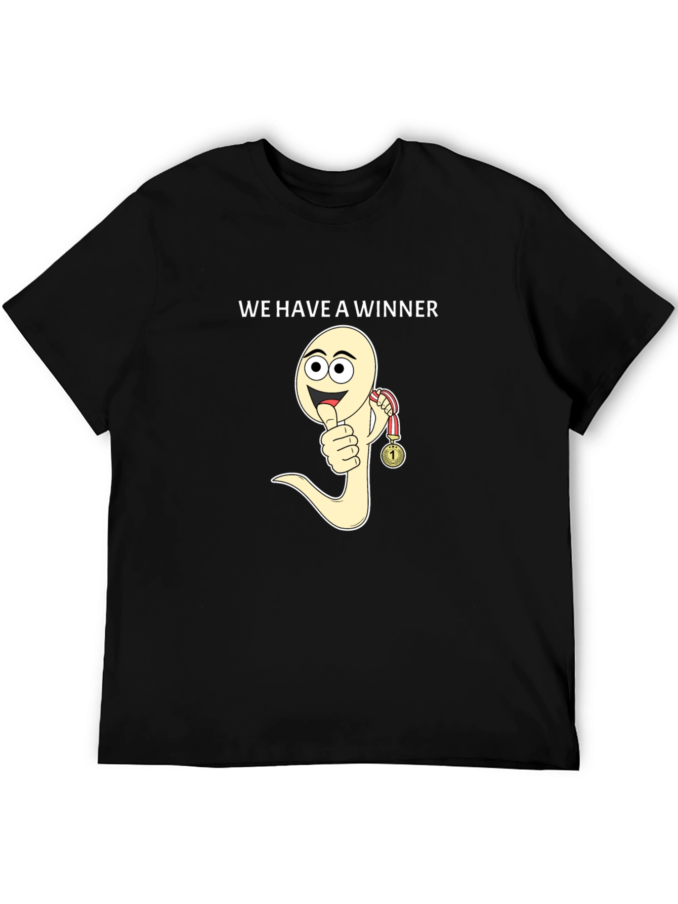 Winner Sperm Cartoon Black T-Shirt Funny Tee