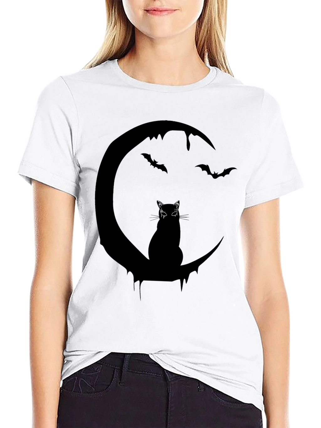 Halloween Cat & Moon Graphic Tee