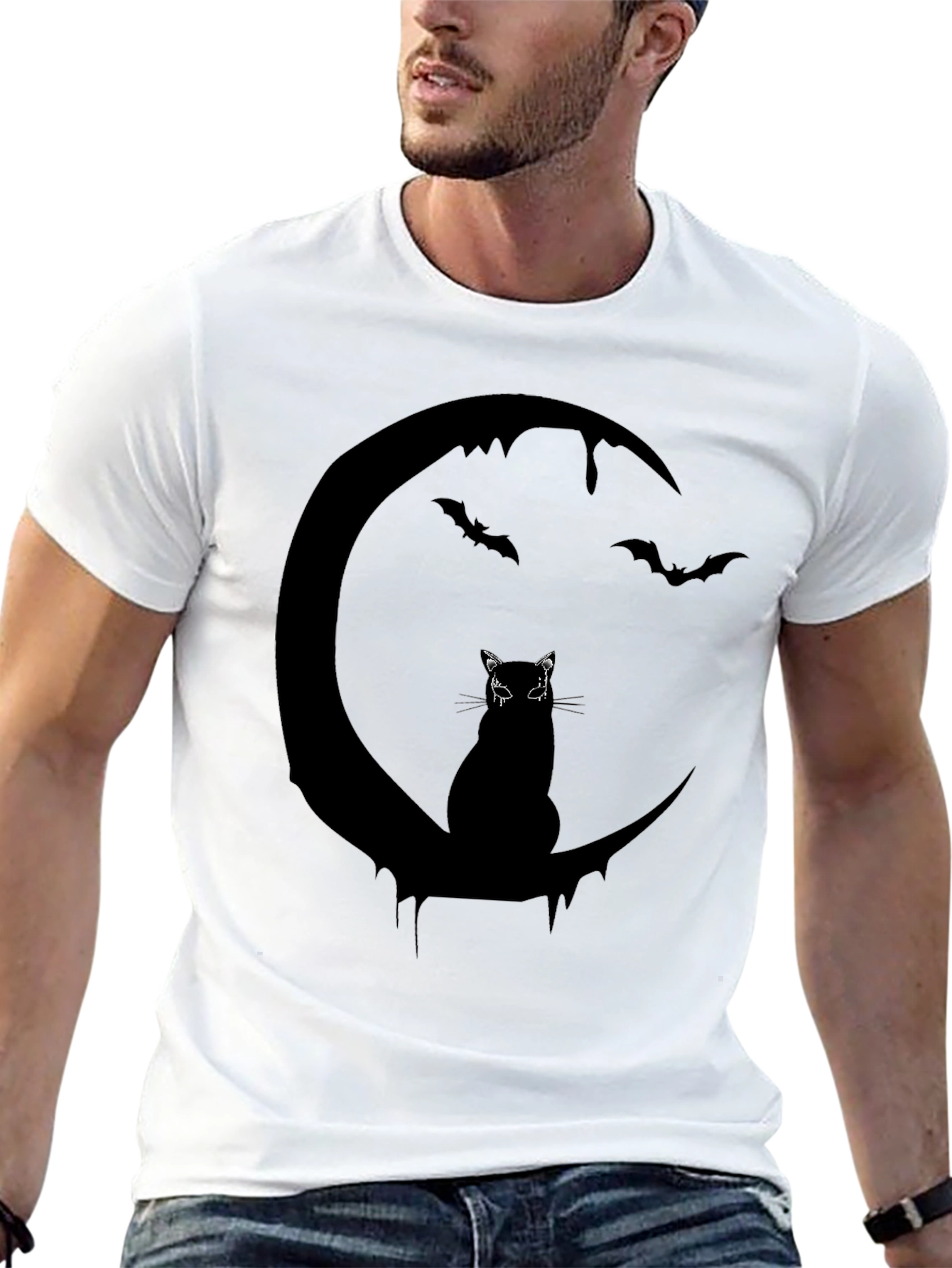 Halloween Cat & Moon Graphic Tee