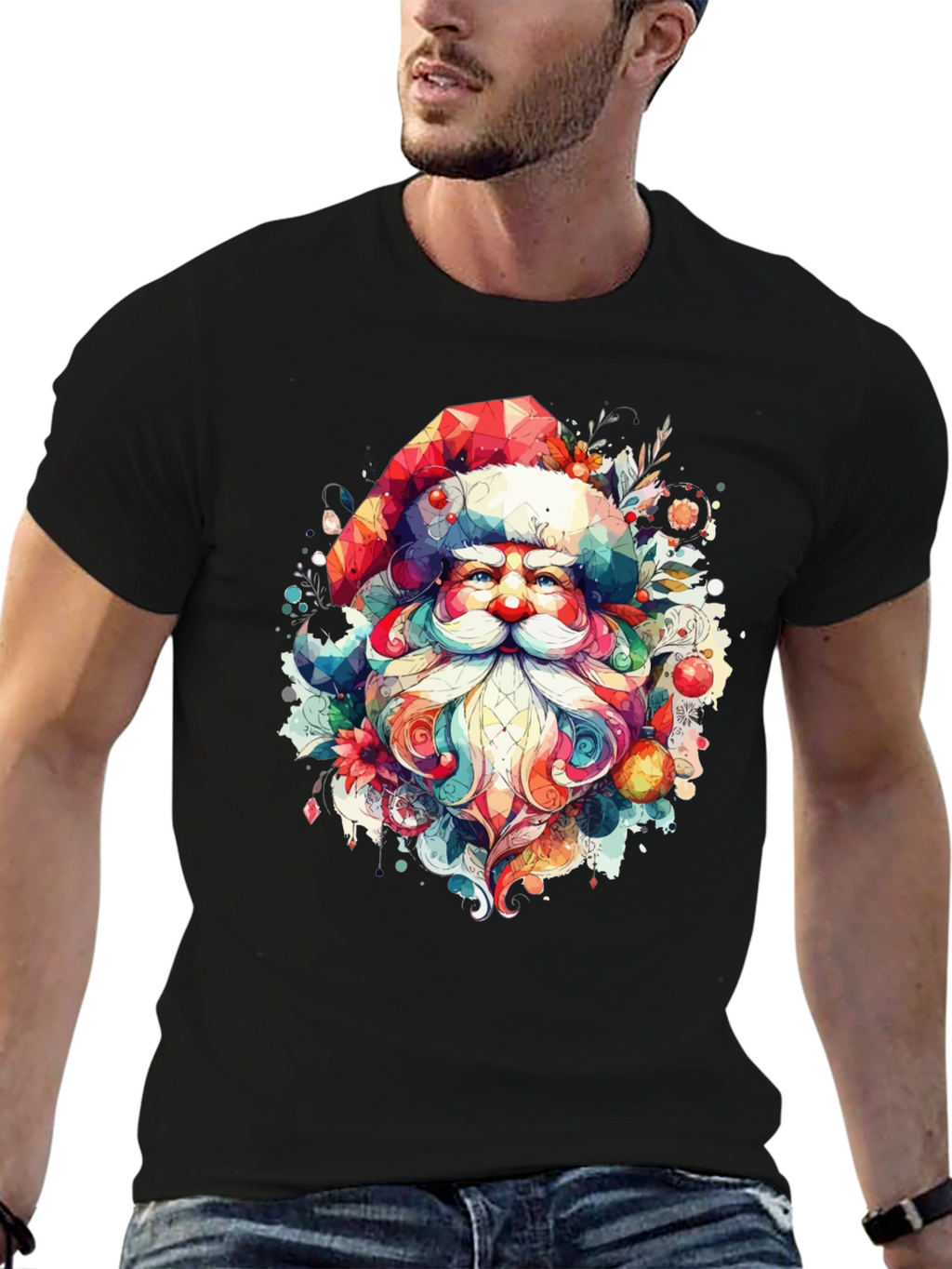 Festive Santa Graphic Tee - Holiday Cheer
