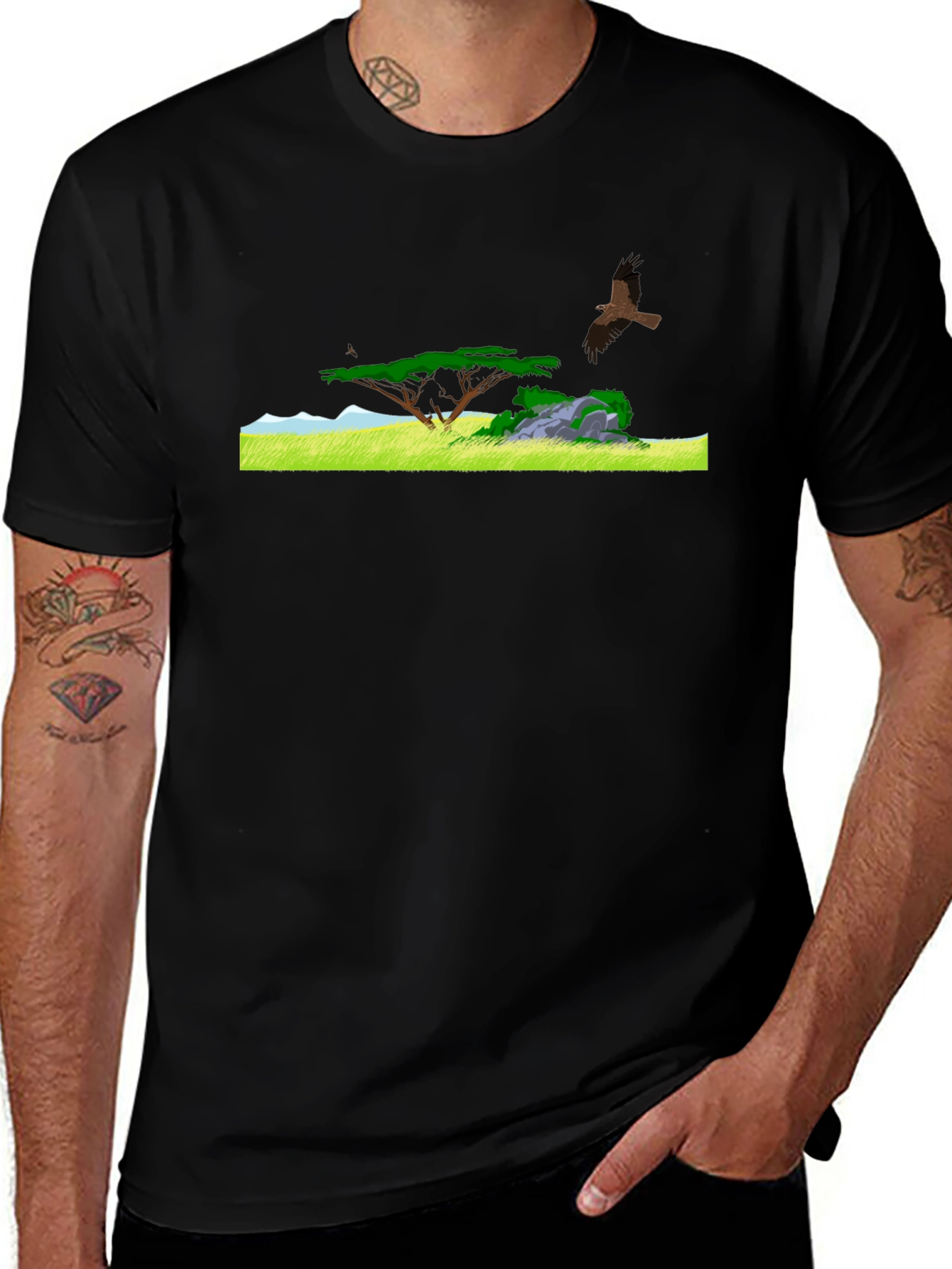 Black Tee with African Landscape Design