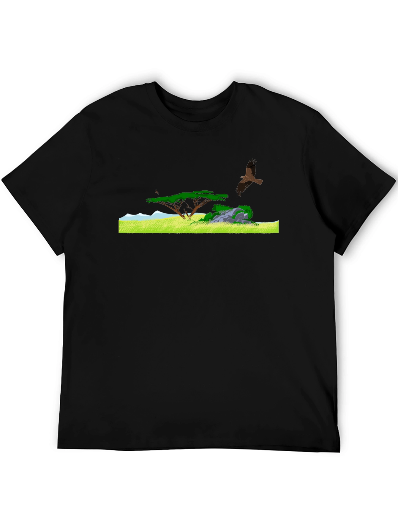 Black Tee with African Landscape Design