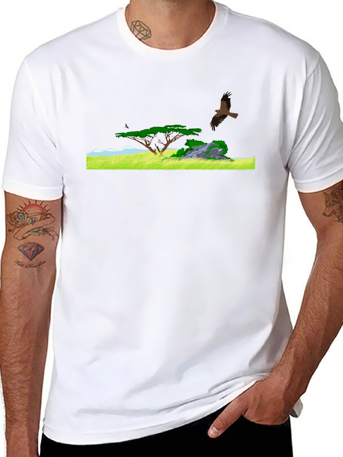 Black Tee with African Landscape Design