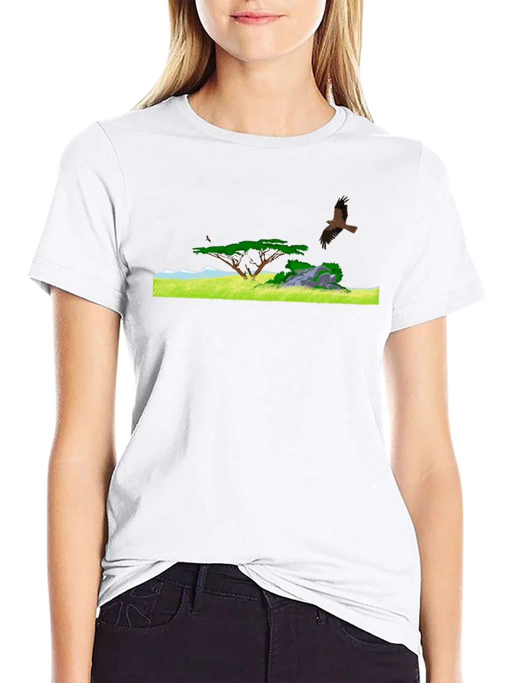 Black Tee with African Landscape Design