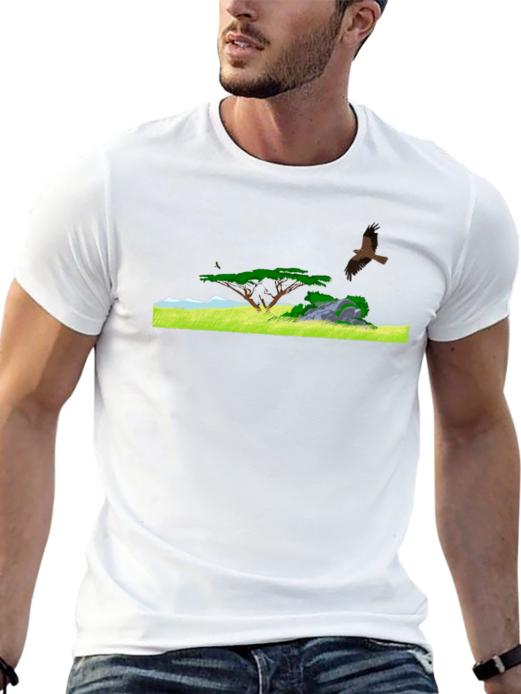 Black Tee with African Landscape Design