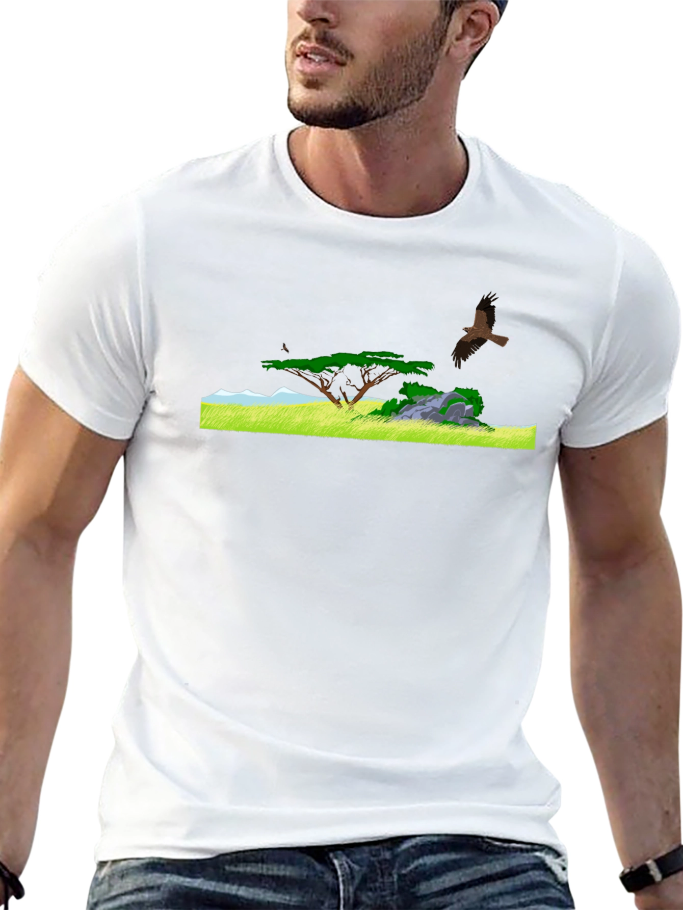 Black Tee with African Landscape Design