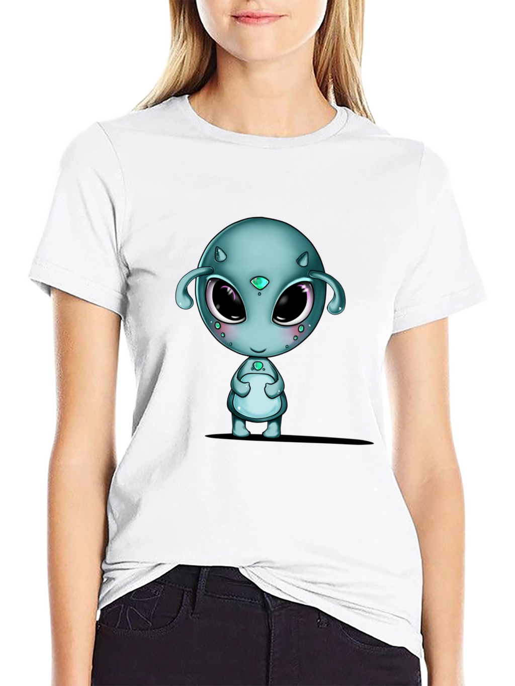 Cute Alien Graphic Black T-Shirt