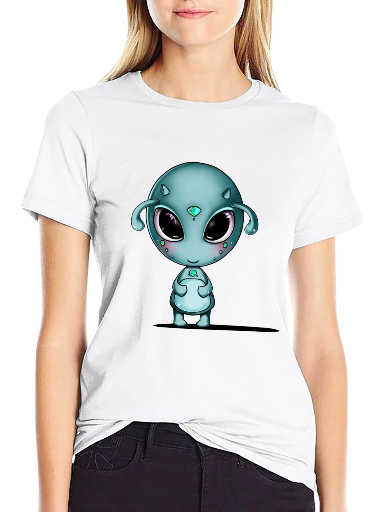 Cute Alien Graphic Black T-Shirt
