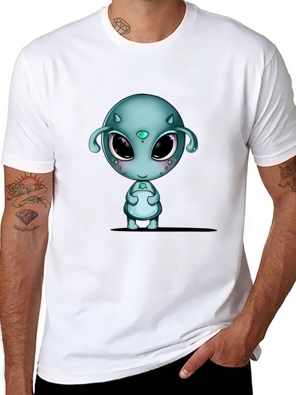 Cute Alien Graphic Black T-Shirt