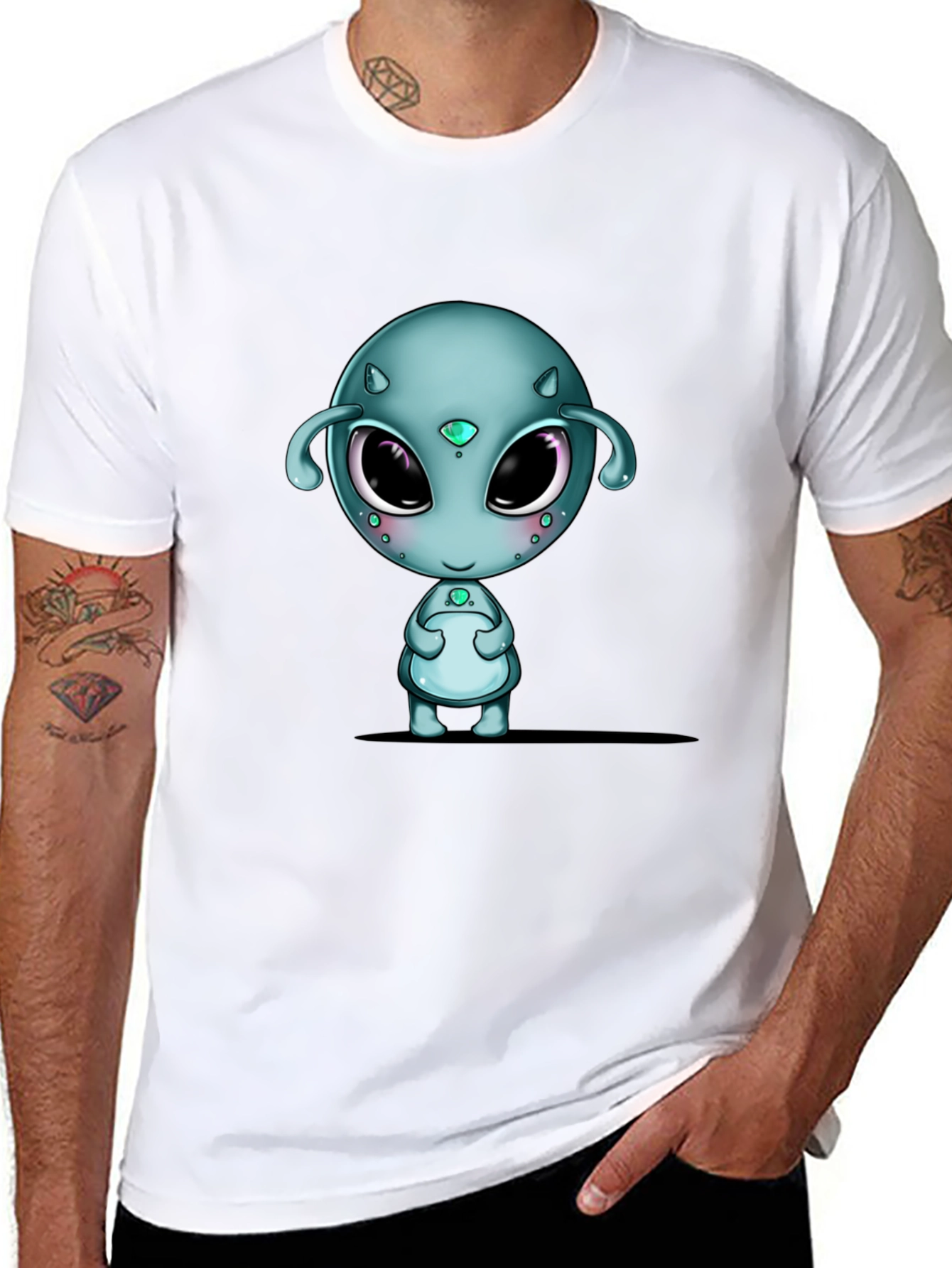Cute Alien Graphic Black T-Shirt