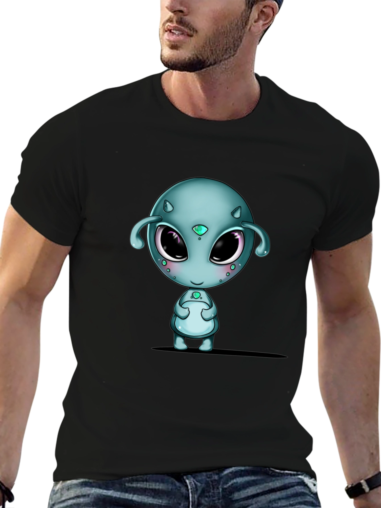 Cute Alien Graphic Black T-Shirt