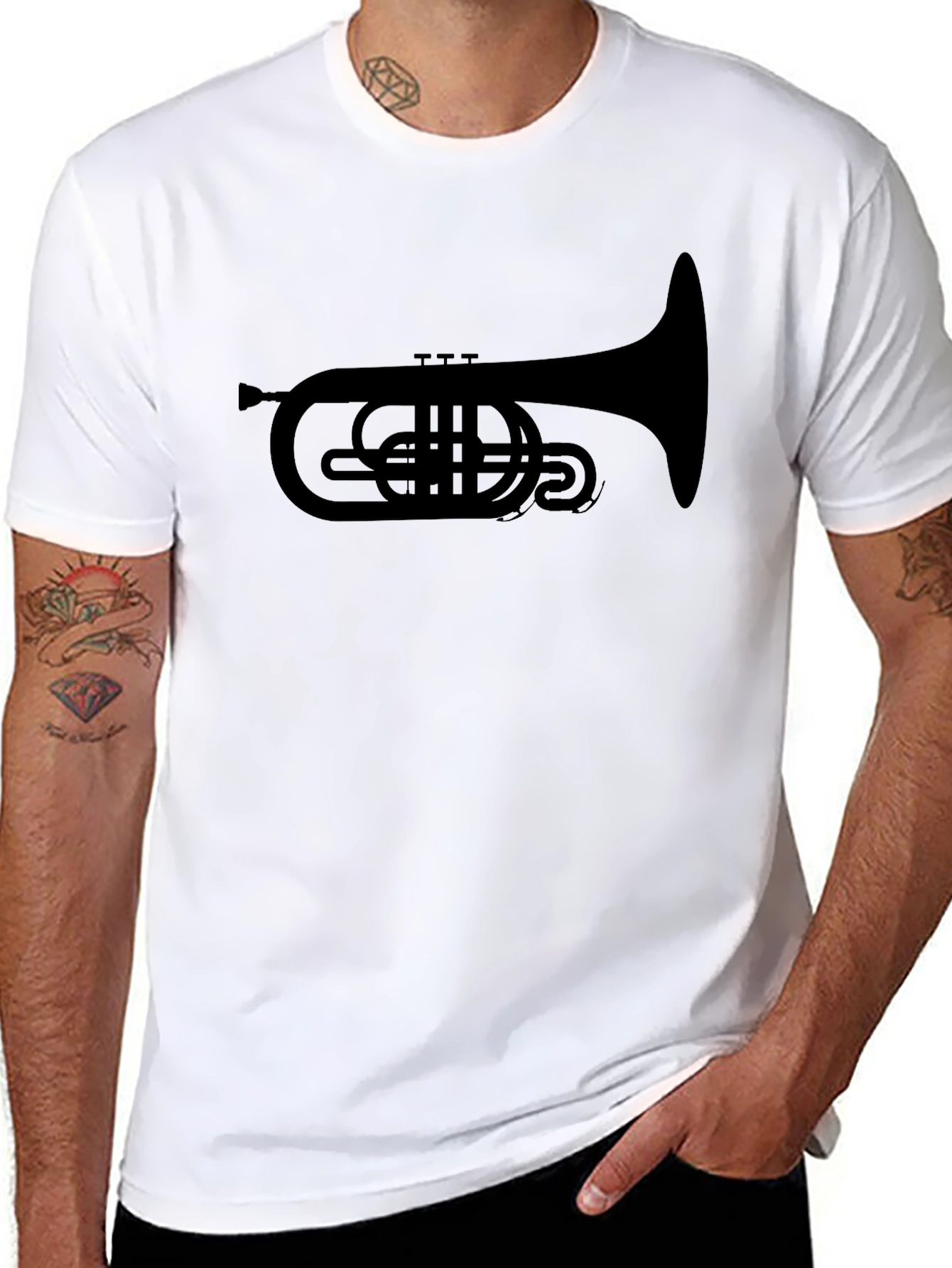 Black Trumpet Graphic Tee - Musical Instrument T-Shirt
