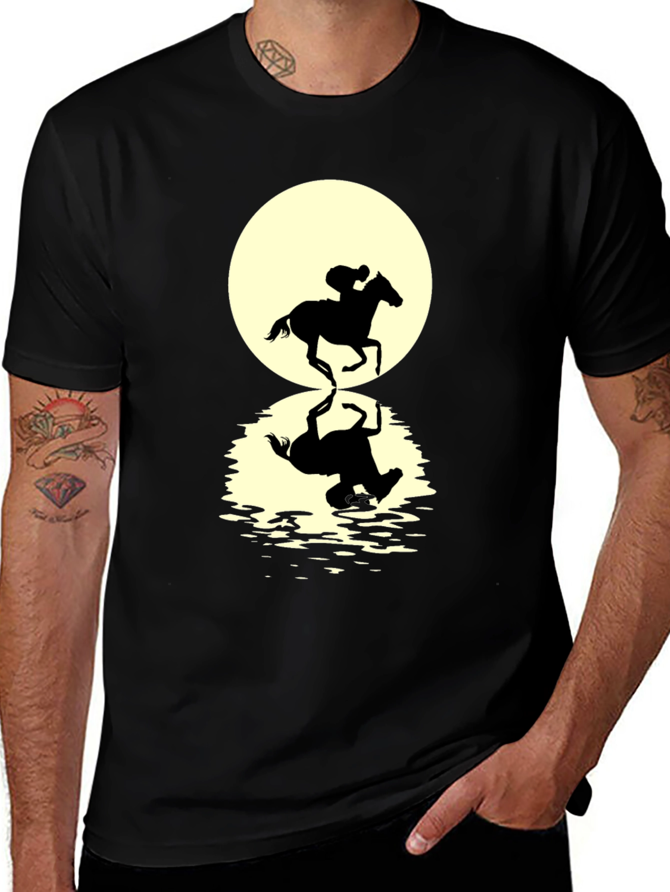 Horse Rider Reflection Graphic Tee - Black