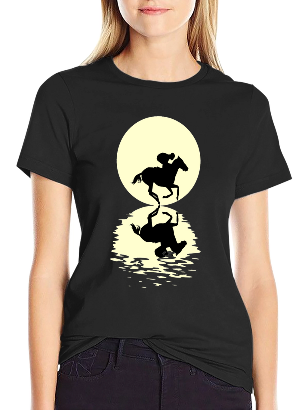 Horse Rider Reflection Graphic Tee - Black