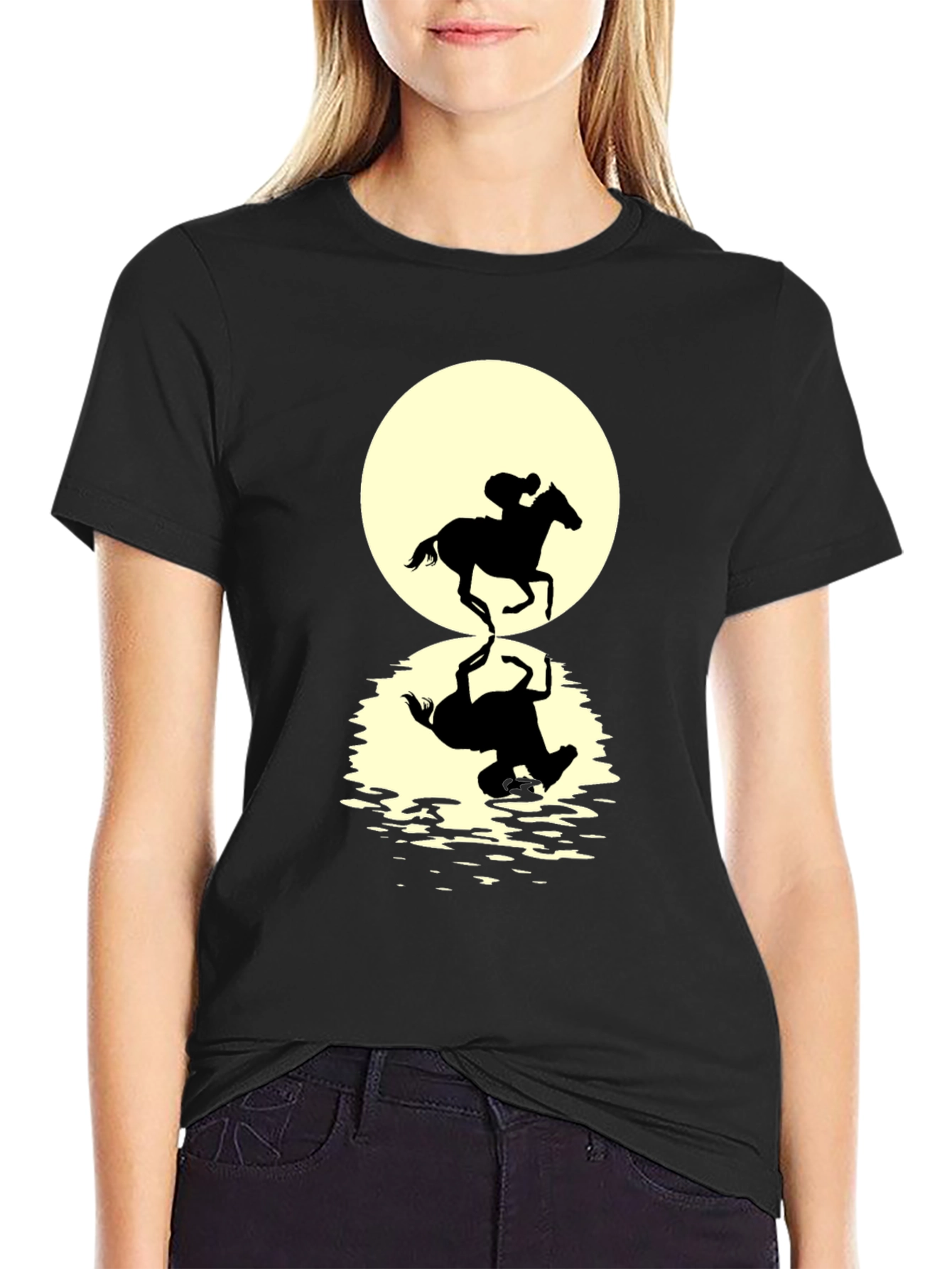Horse Rider Reflection Graphic Tee - Black