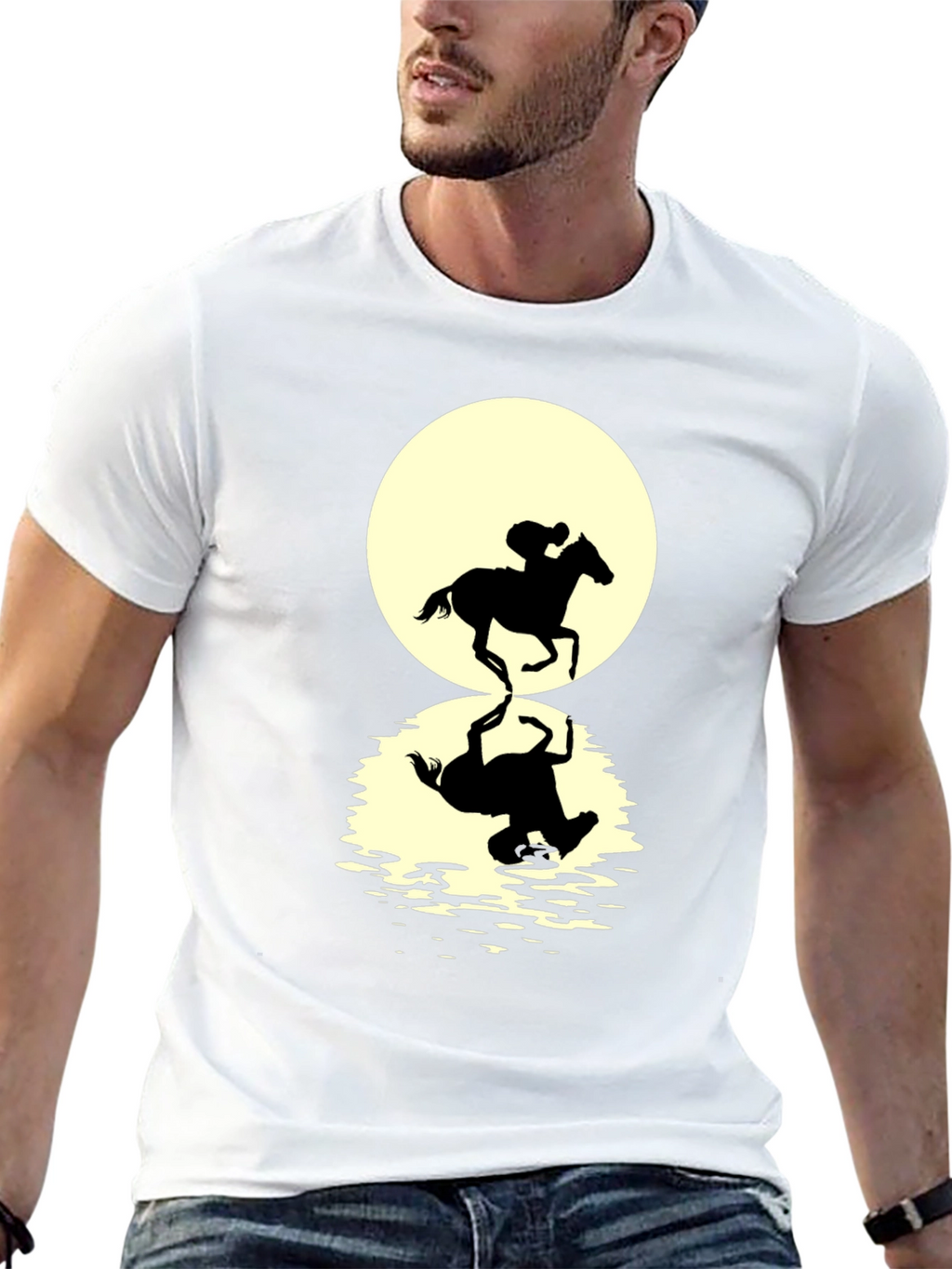 Horse Rider Reflection Graphic Tee - Black