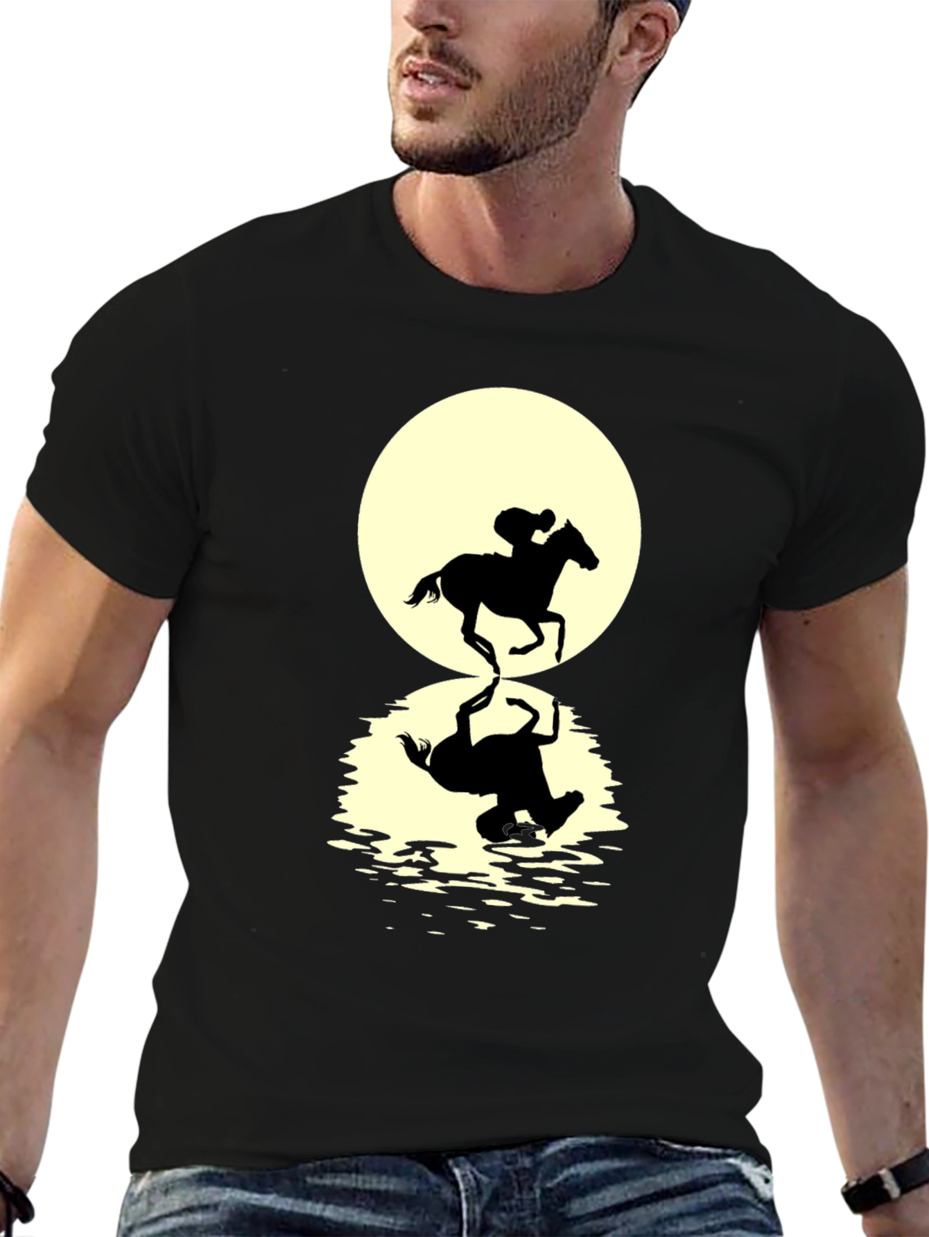 Horse Rider Reflection Graphic Tee - Black