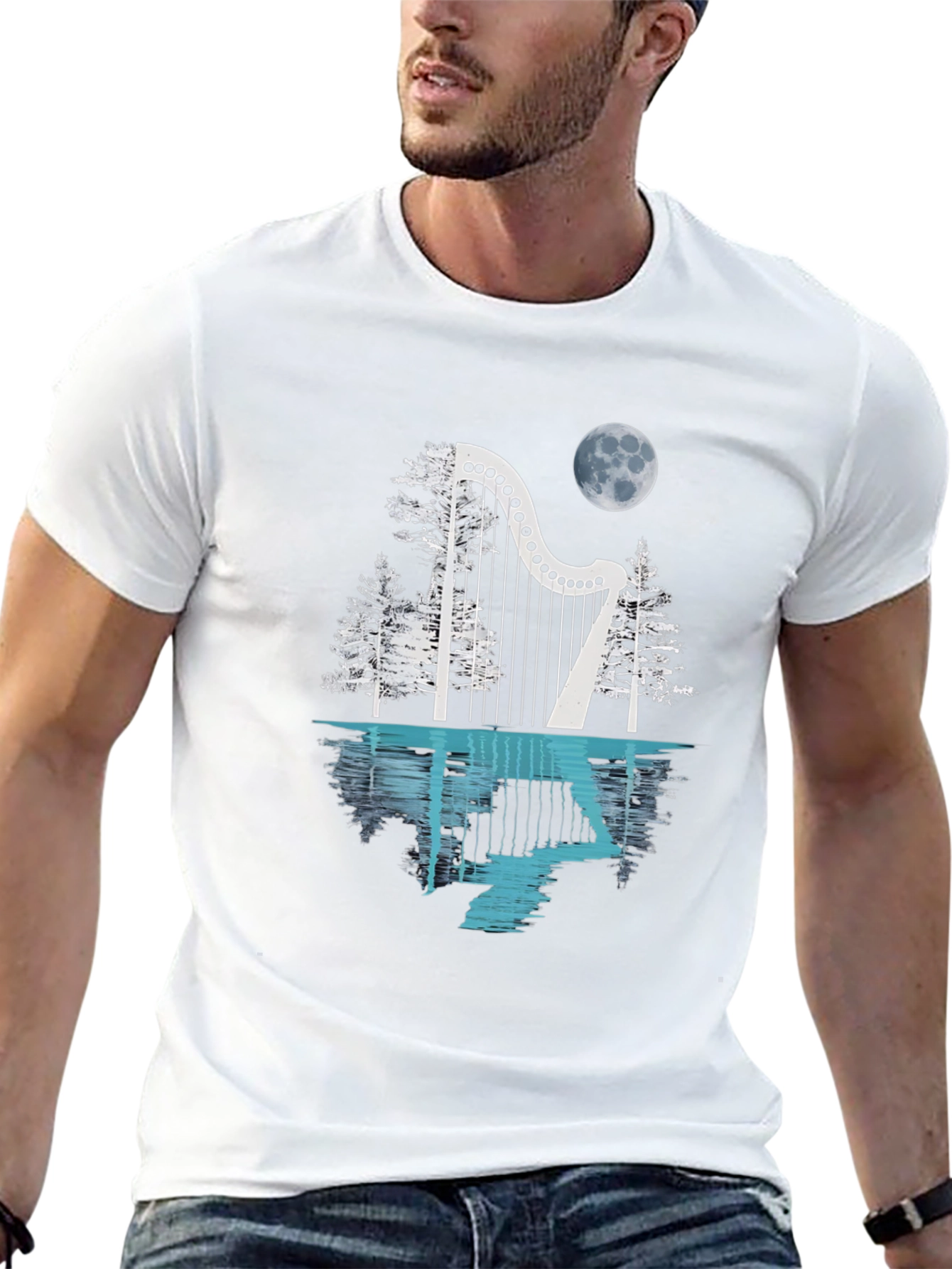Harp & Moon T-Shirt - Reflective Design