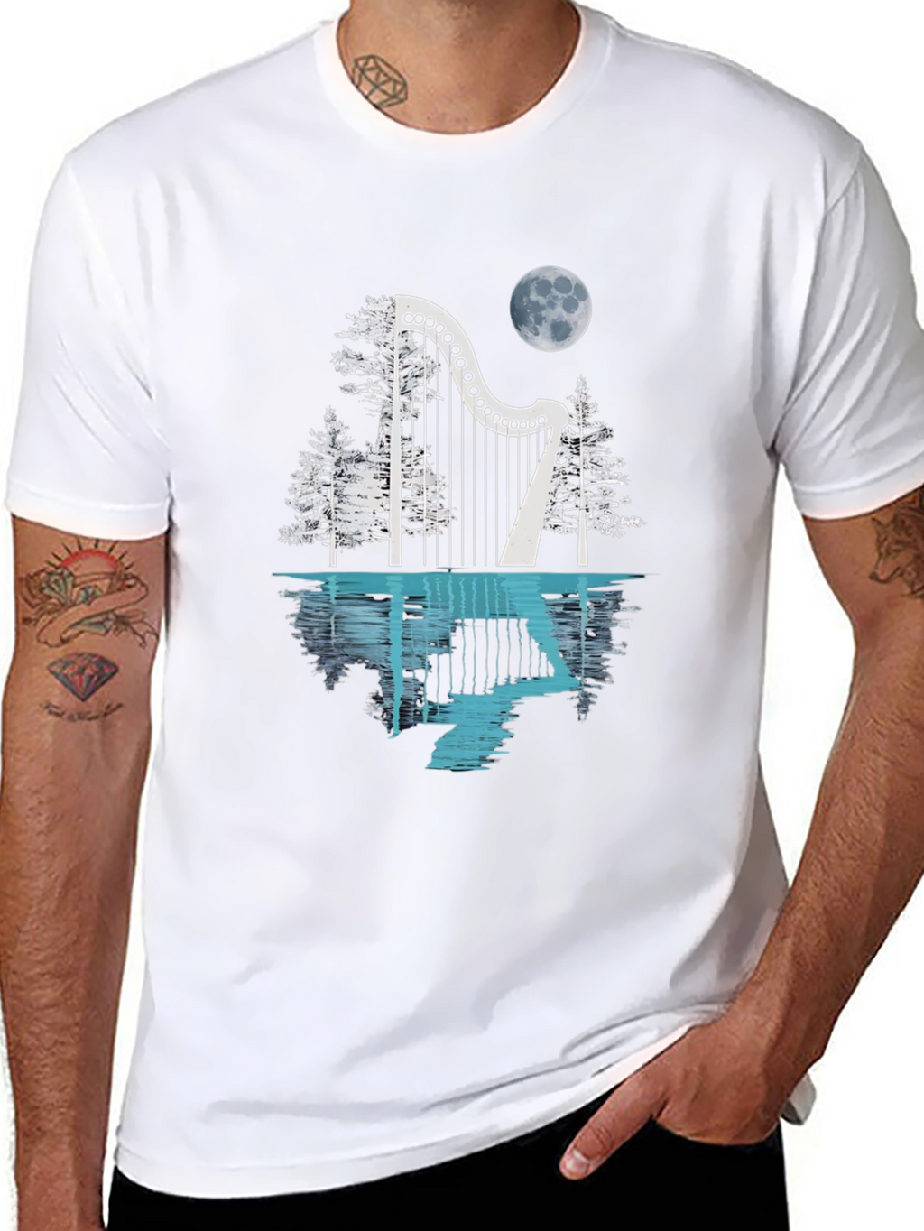 Harp & Moon T-Shirt - Reflective Design