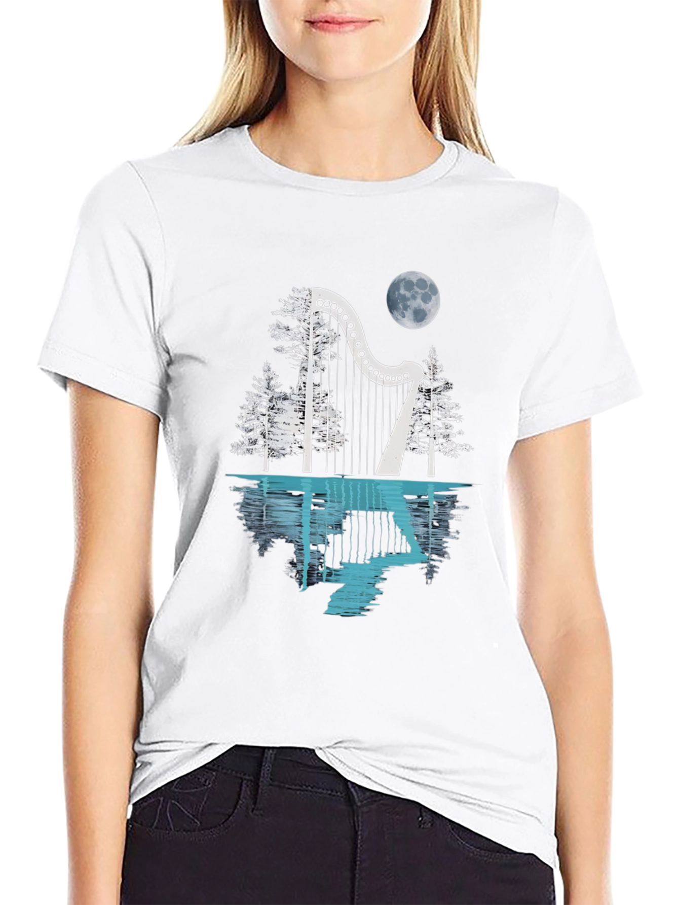 Harp & Moon T-Shirt - Reflective Design