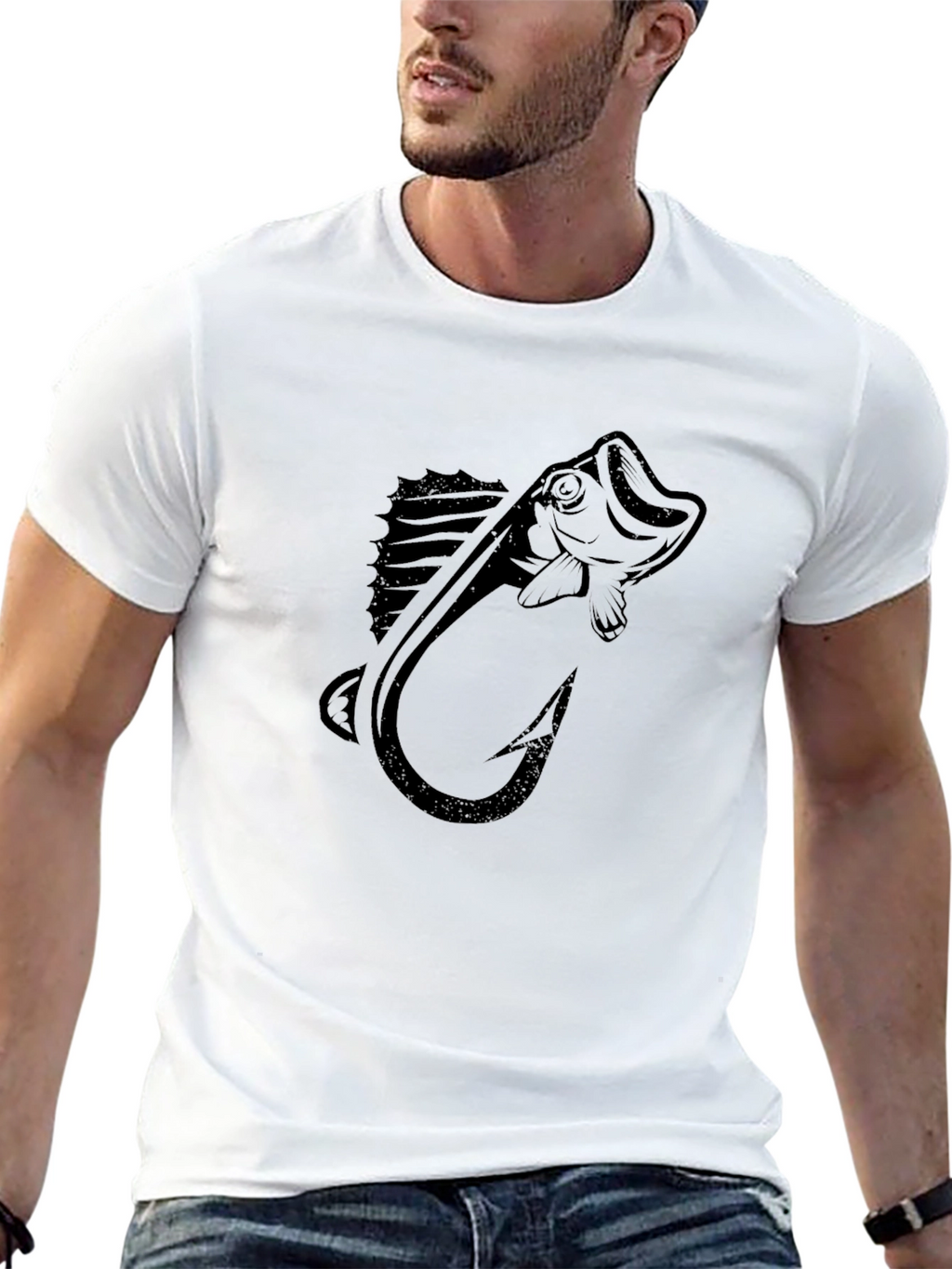 Bass Fishing Hook Graphic Tee - Mens Black T-Shirt