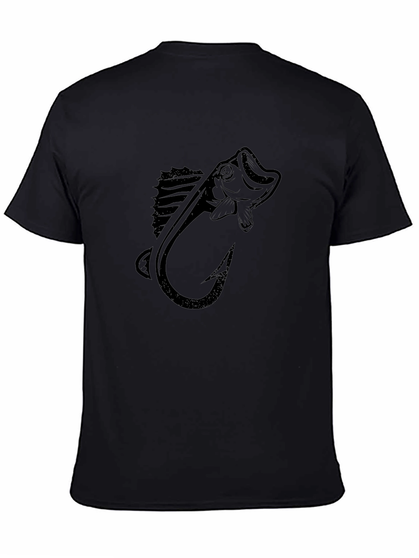 Bass Fishing Hook Graphic Tee - Mens Black T-Shirt