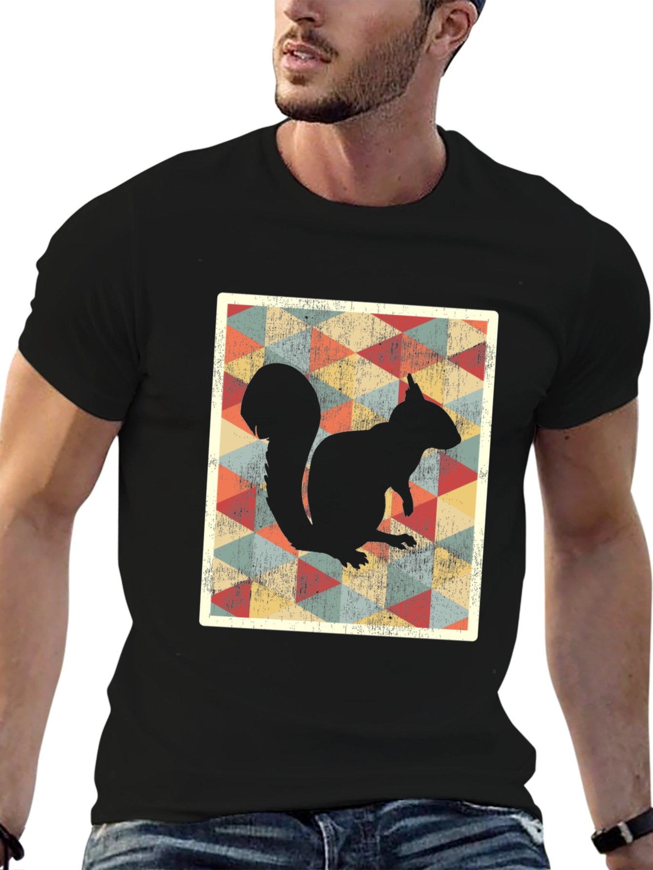 Retro Squirrel Graphic Tee - Black Cotton T-Shirt