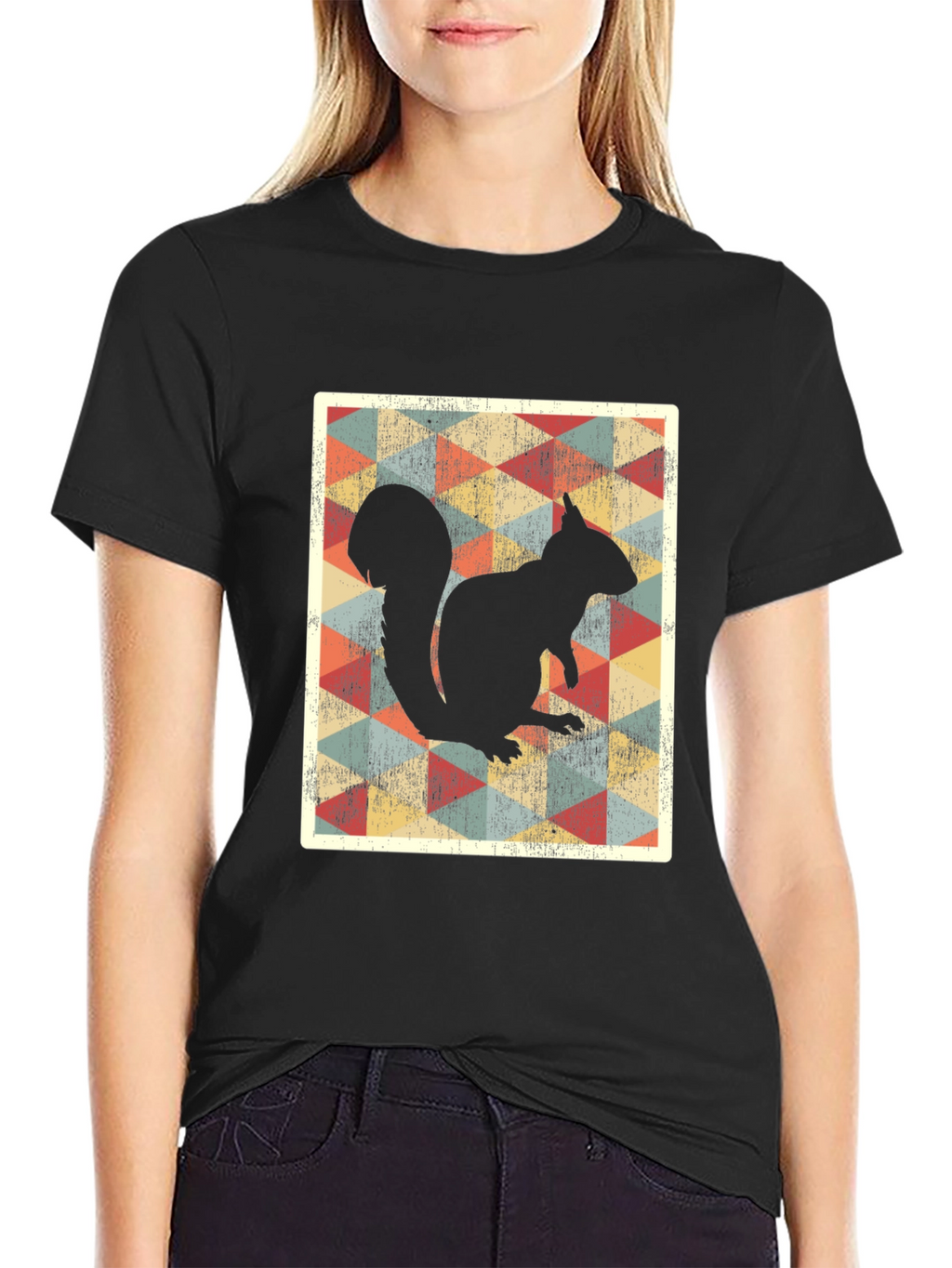 Retro Squirrel Graphic Tee - Black Cotton T-Shirt