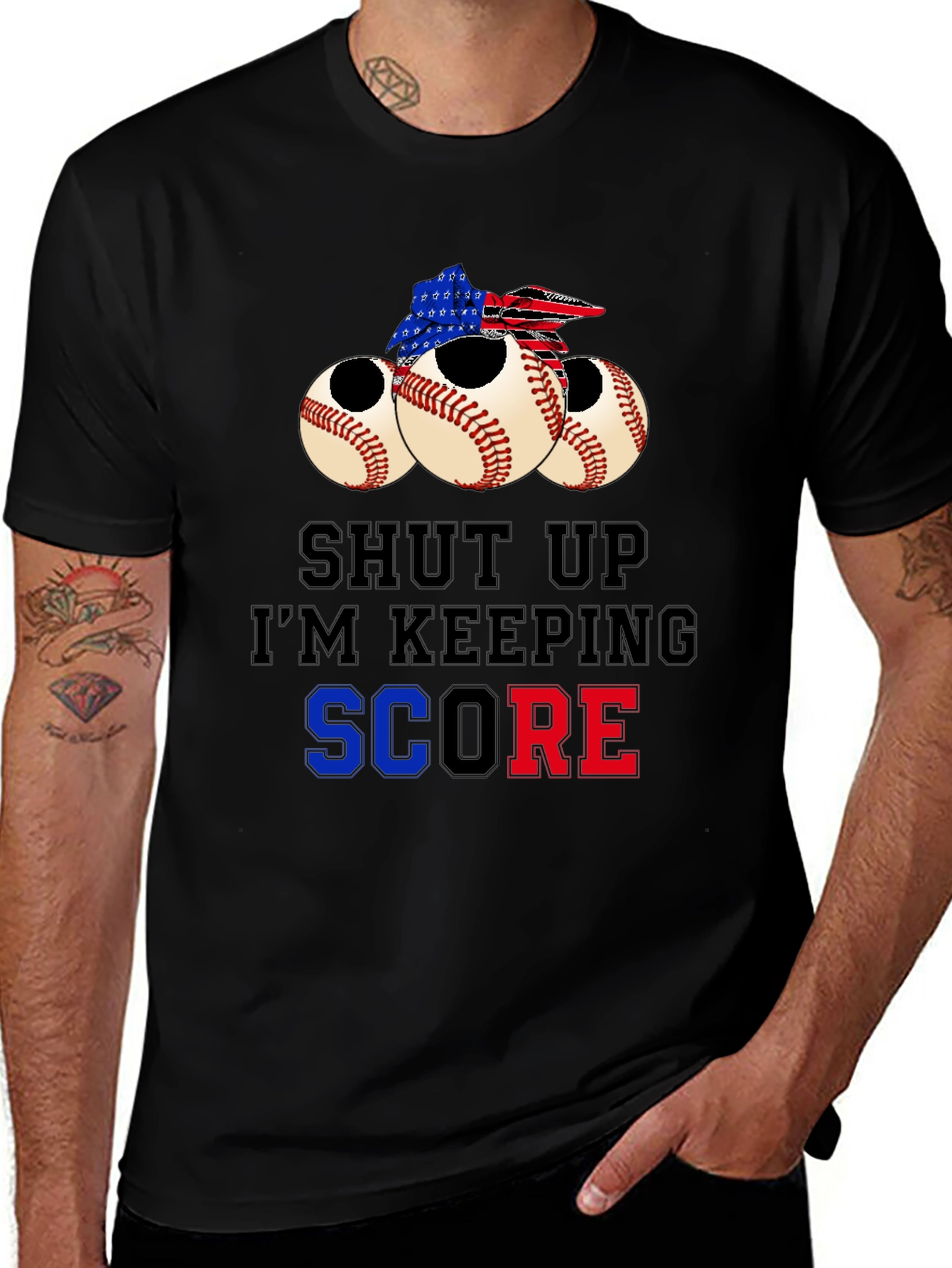 Patriotic Baseball Fan T-Shirt - Shut Up Im Keeping Score