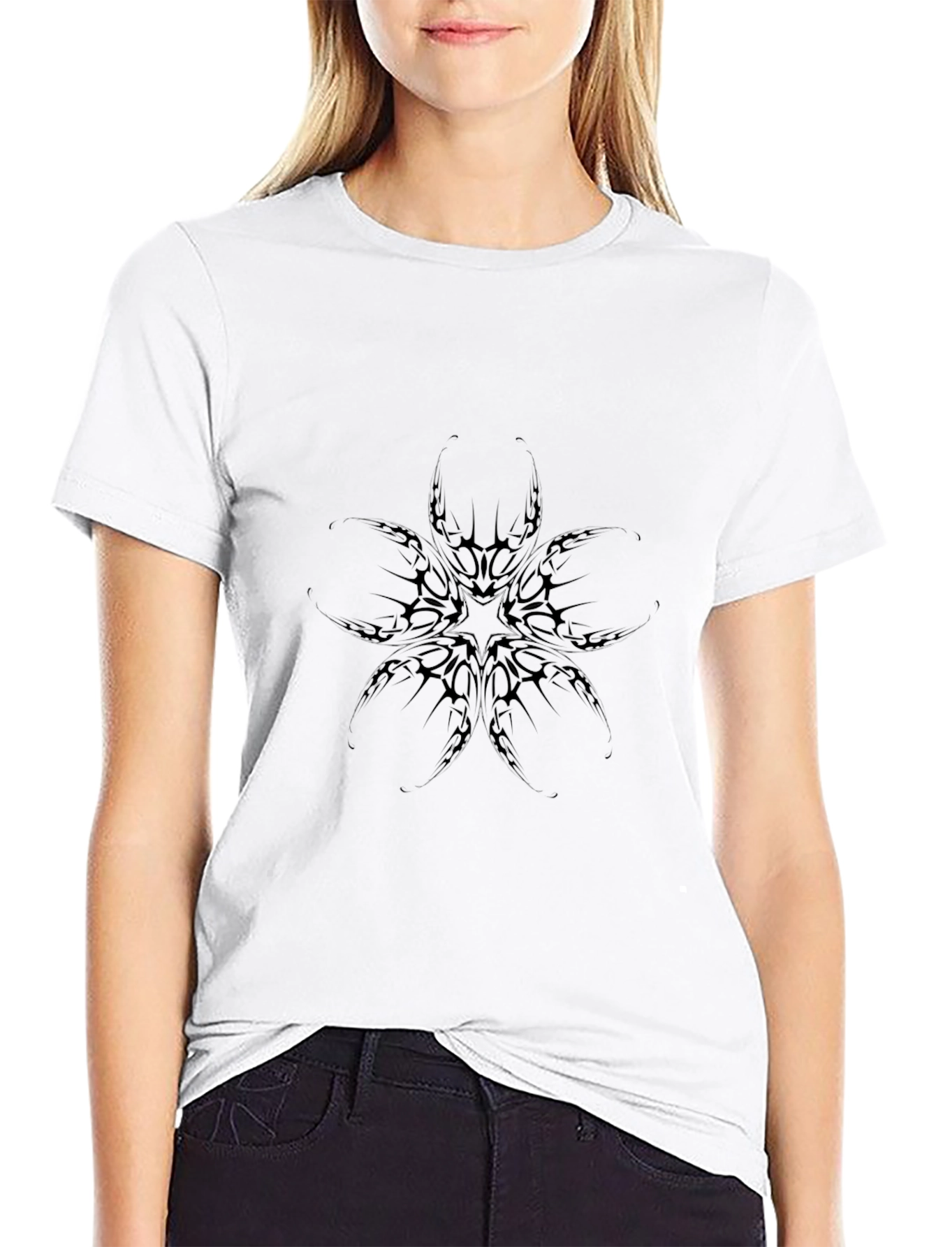Black Graphic Tee: Abstract Tattoo Style Print