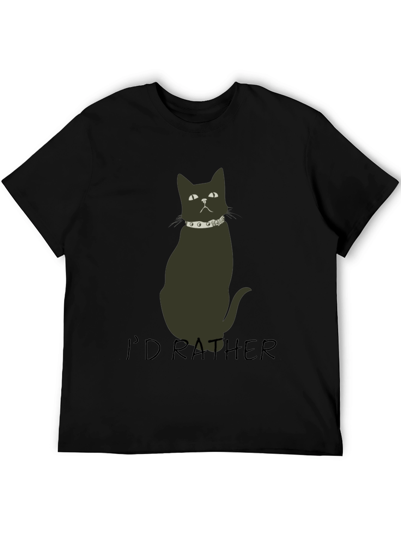 Id Rather Cat T-Shirt - Black Novelty Tee