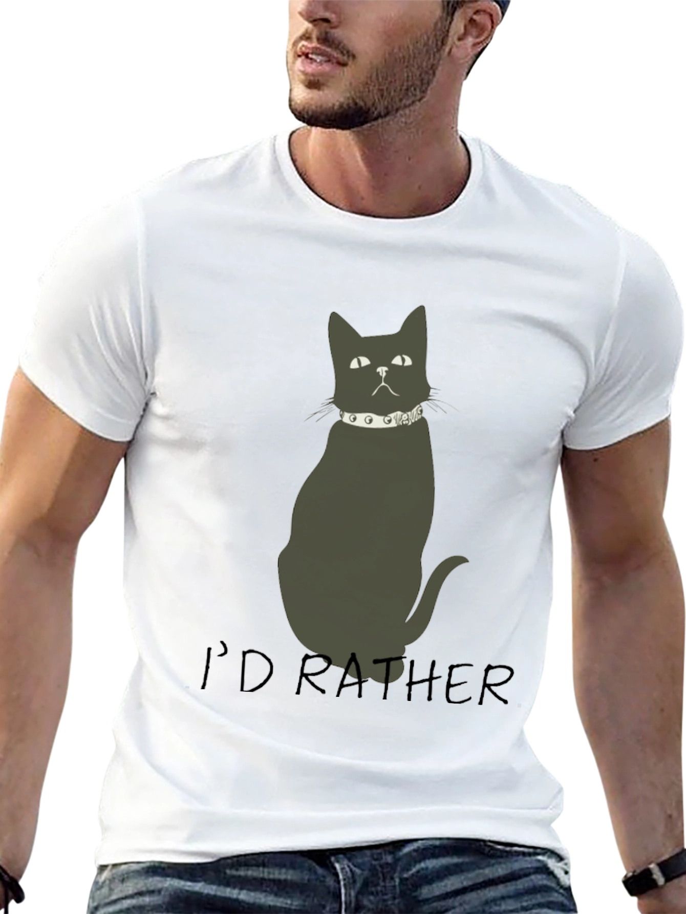 Id Rather Cat T-Shirt - Black Novelty Tee