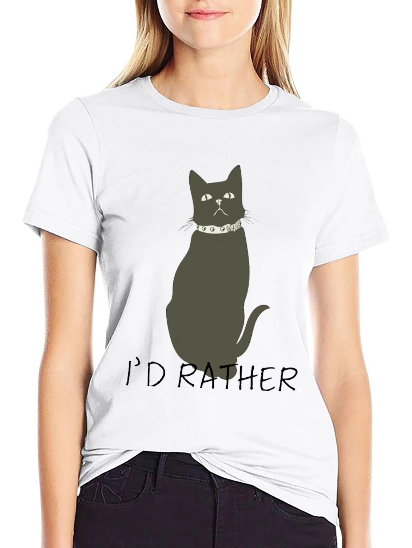 Id Rather Cat T-Shirt - Black Novelty Tee