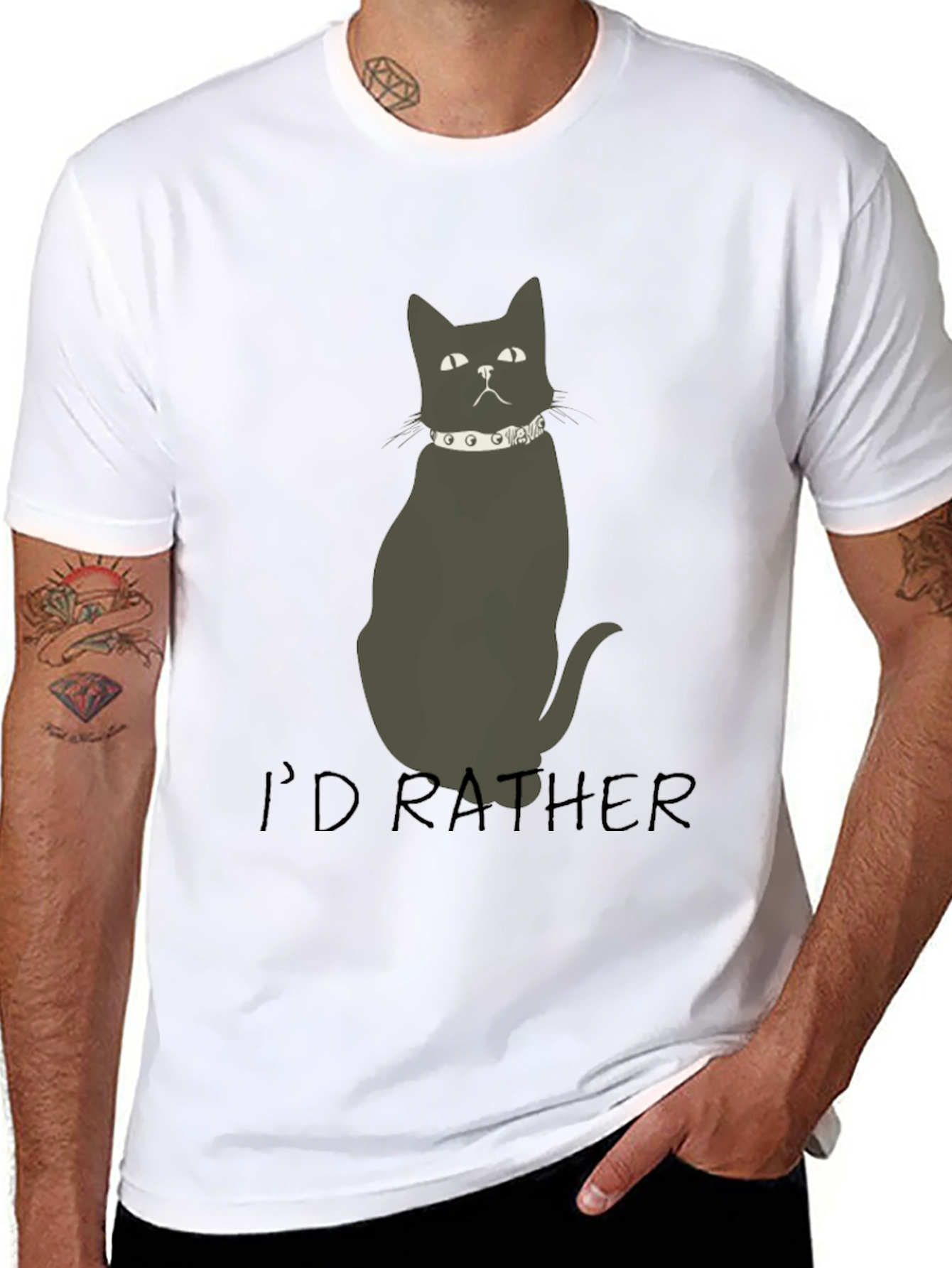 Id Rather Cat T-Shirt - Black Novelty Tee
