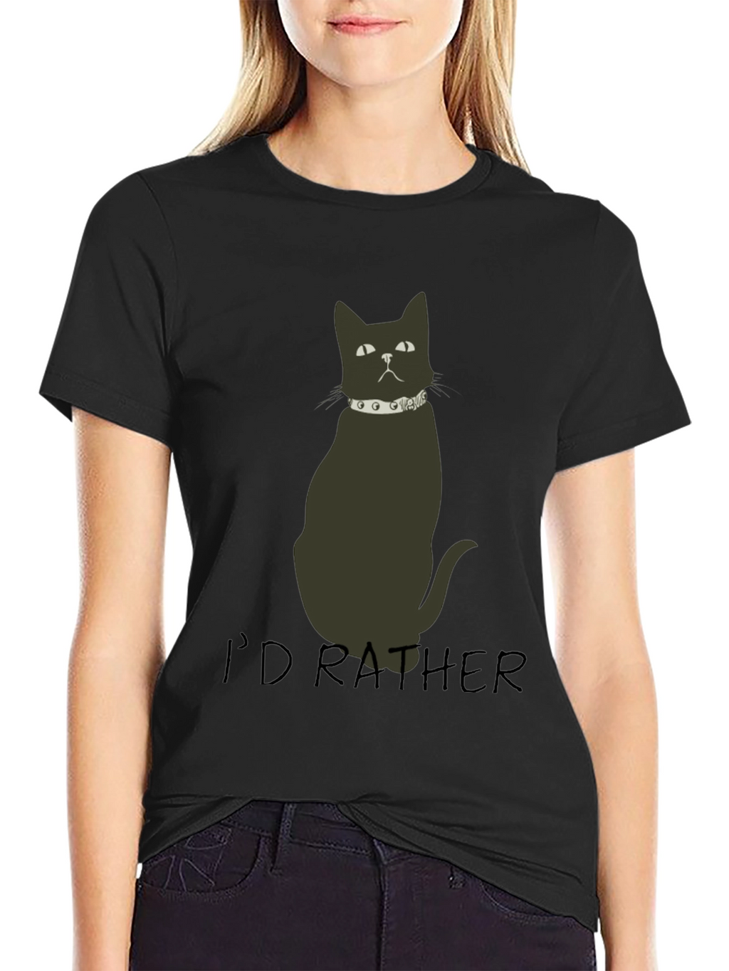 Id Rather Cat T-Shirt - Black Novelty Tee