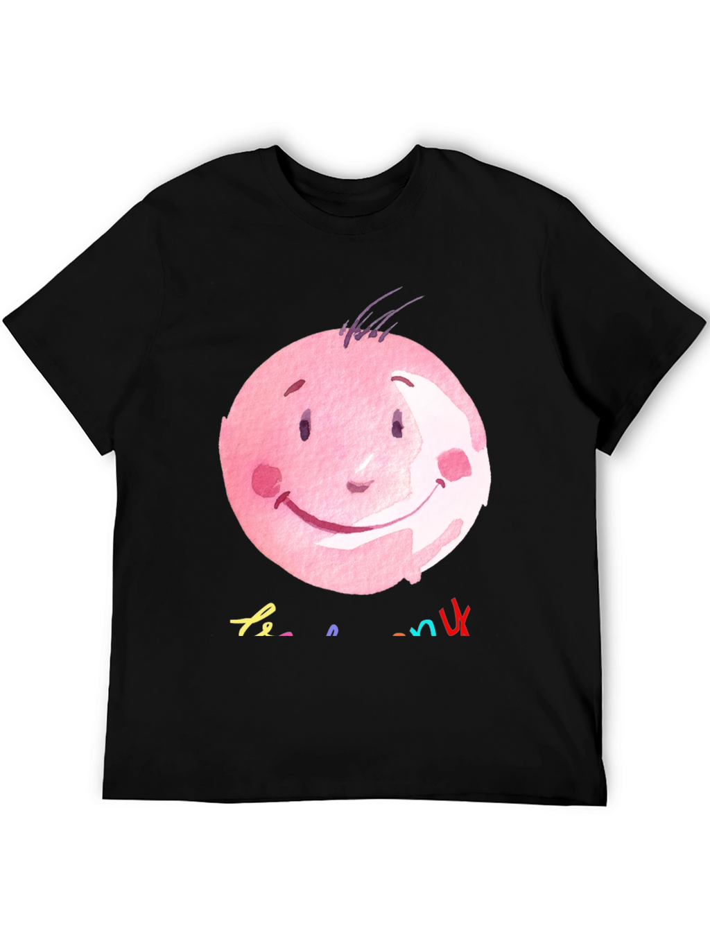 Pink Smiley Face Graphic Black T-Shirt