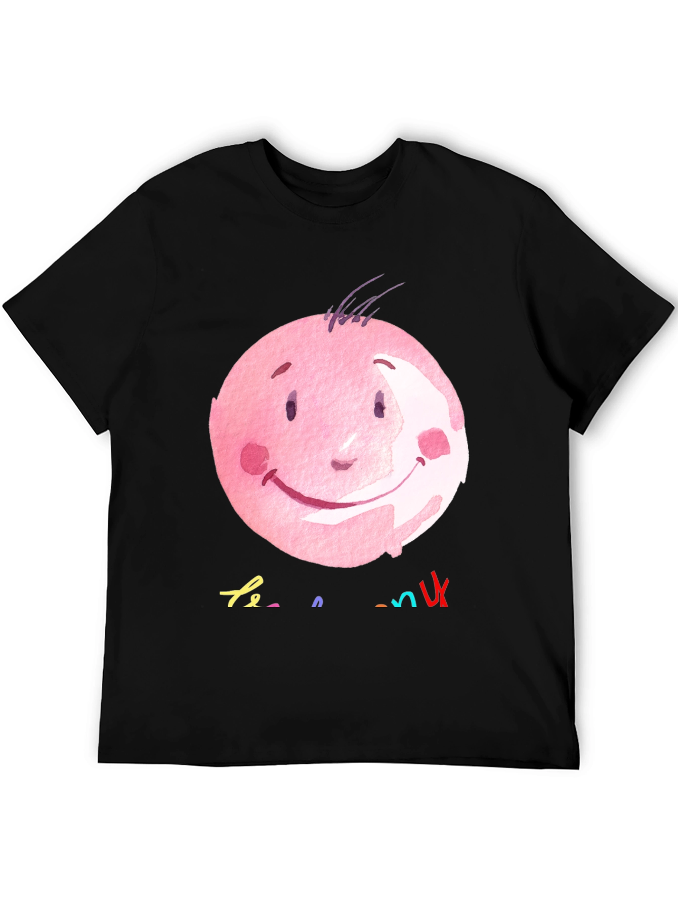 Pink Smiley Face Graphic Black T-Shirt