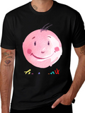 Pink Smiley Face Graphic Black T-Shirt