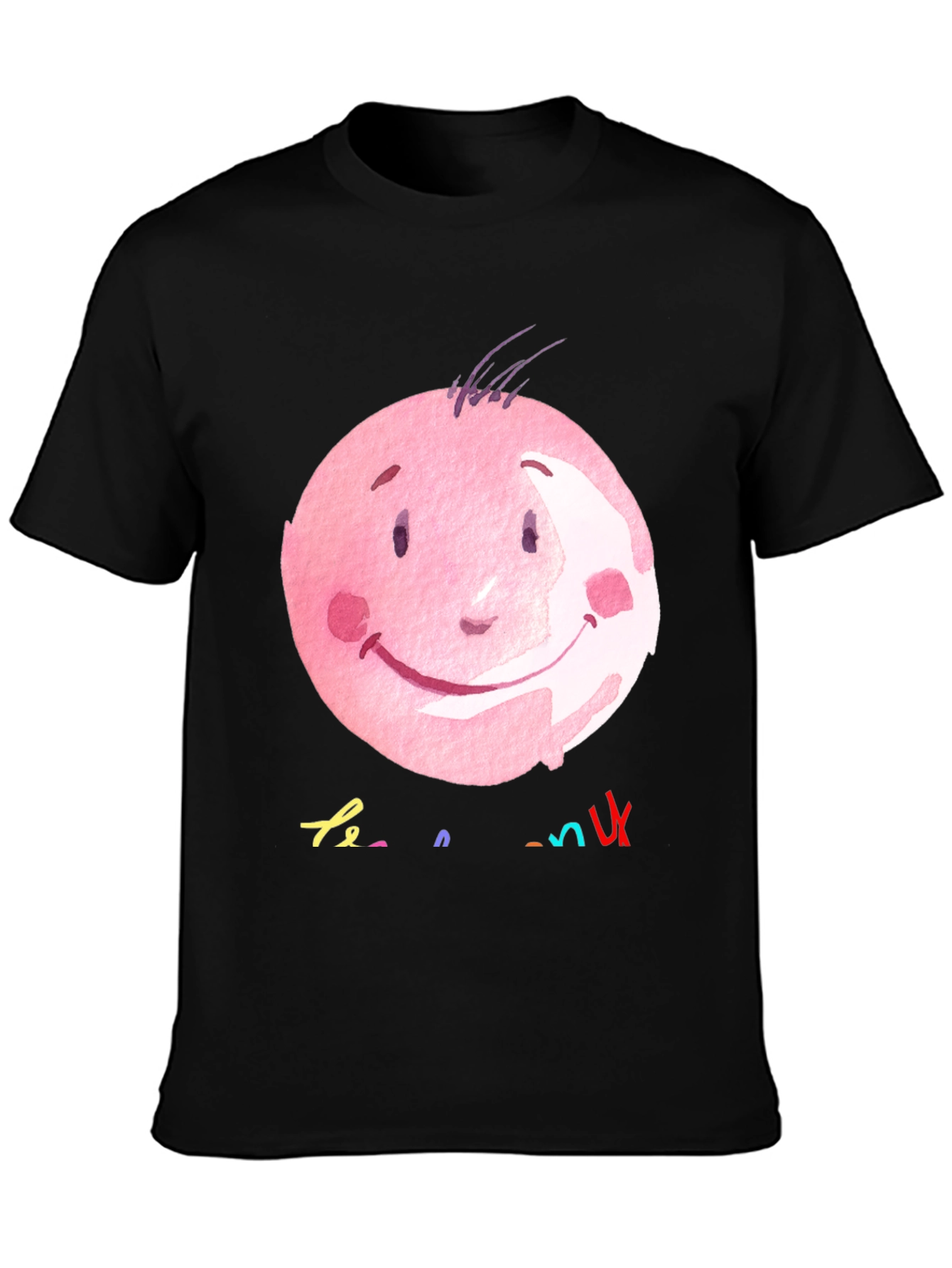Pink Smiley Face Graphic Black T-Shirt