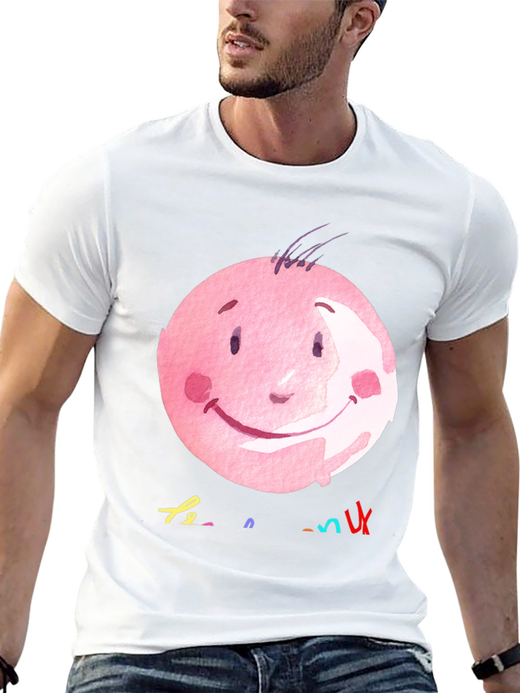 Pink Smiley Face Graphic Black T-Shirt